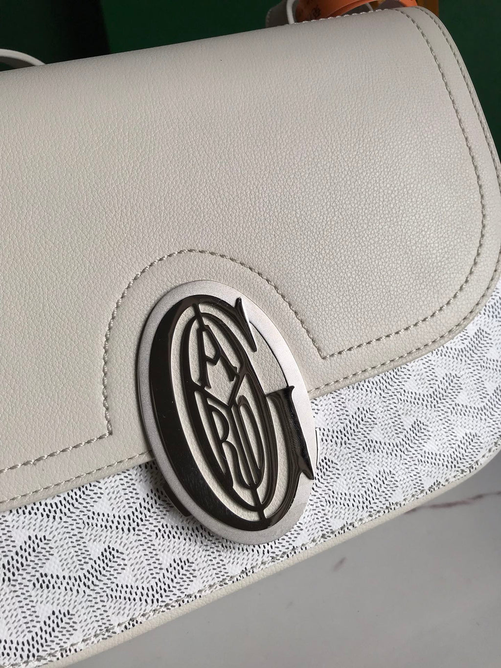 GOYARD 233 BAG 25 IN WHITE CALFKIN AND GOYARDINE CANVAS