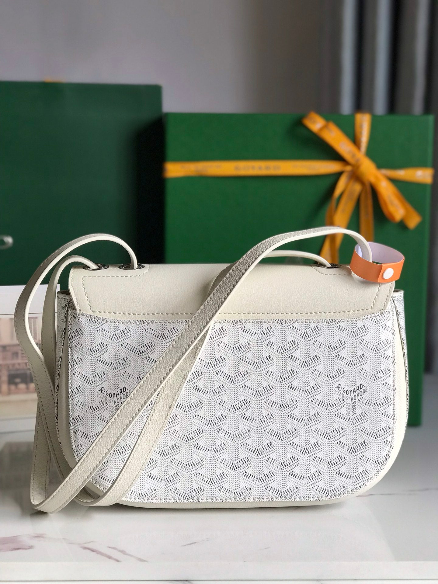 GOYARD 233 BAG 25 IN WHITE CALFKIN AND GOYARDINE CANVAS