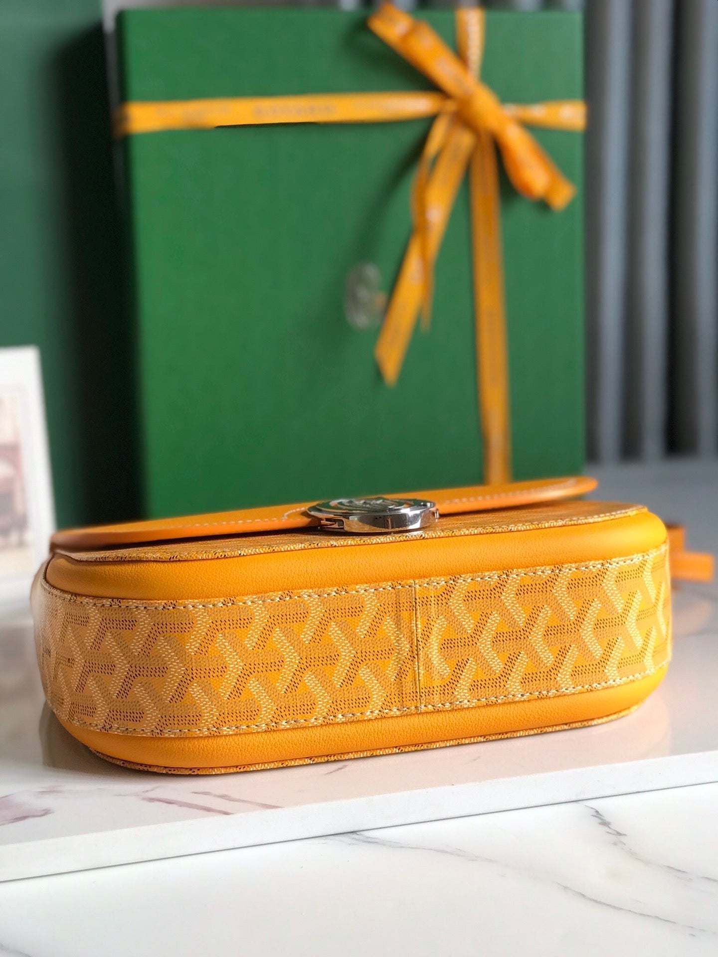 GOYARD 233 BAG 25 IN YELLOW CALFKIN AND GOYARDINE CANVAS