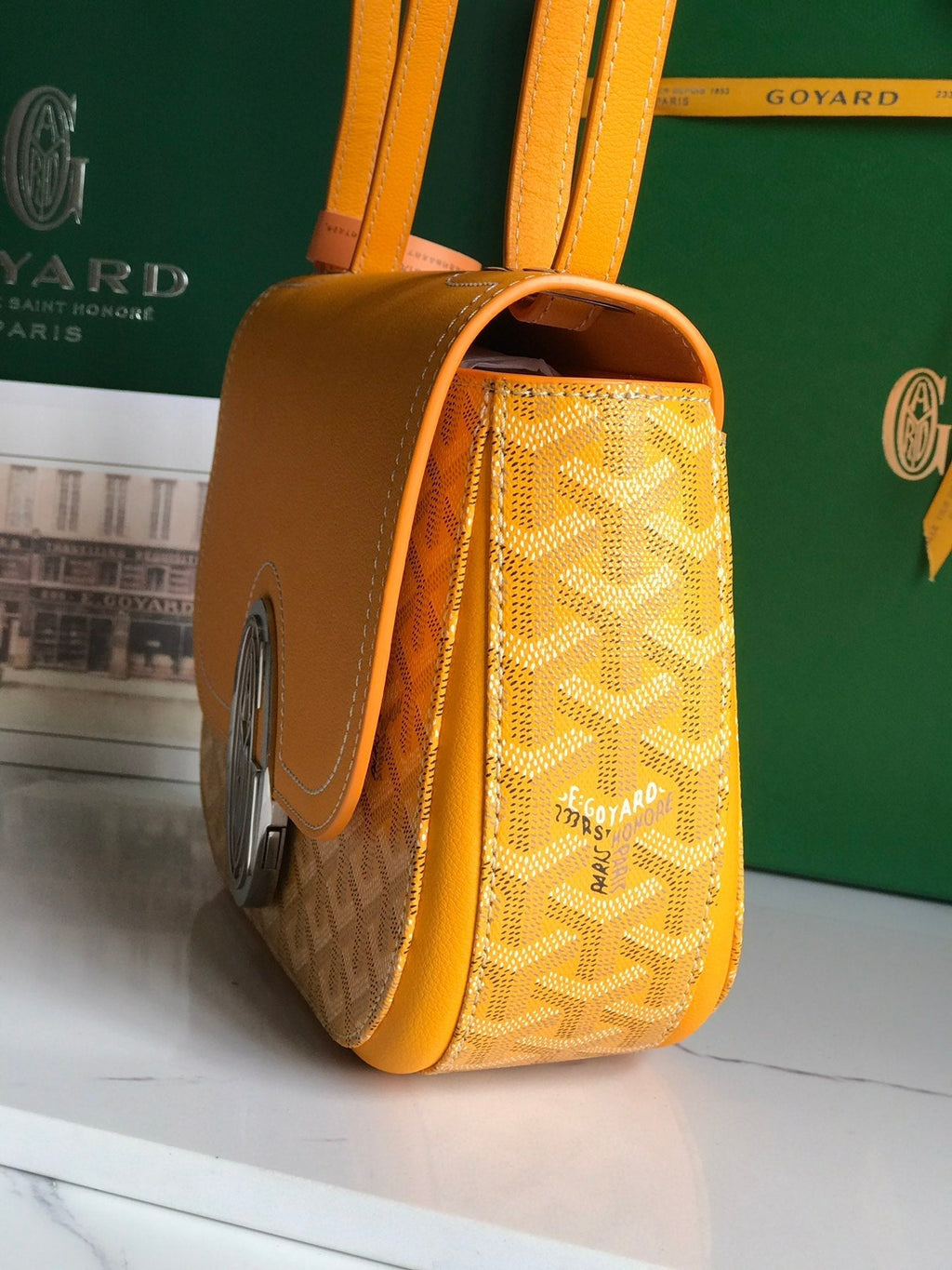 GOYARD 233 BAG 25 IN YELLOW CALFKIN AND GOYARDINE CANVAS