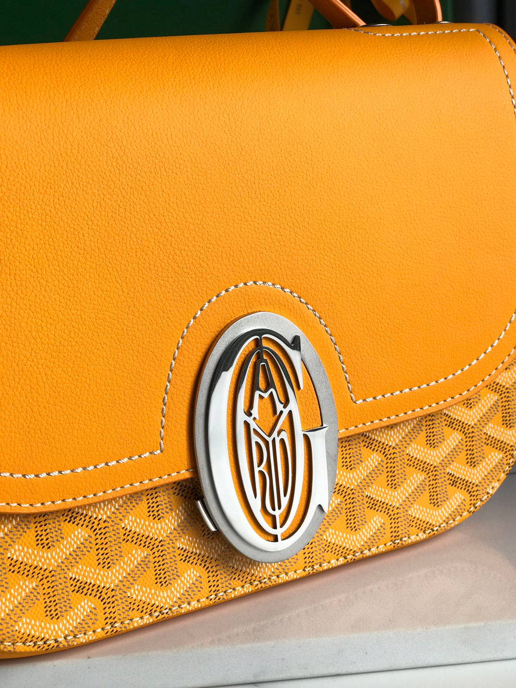 GOYARD 233 BAG 25 IN YELLOW CALFKIN AND GOYARDINE CANVAS
