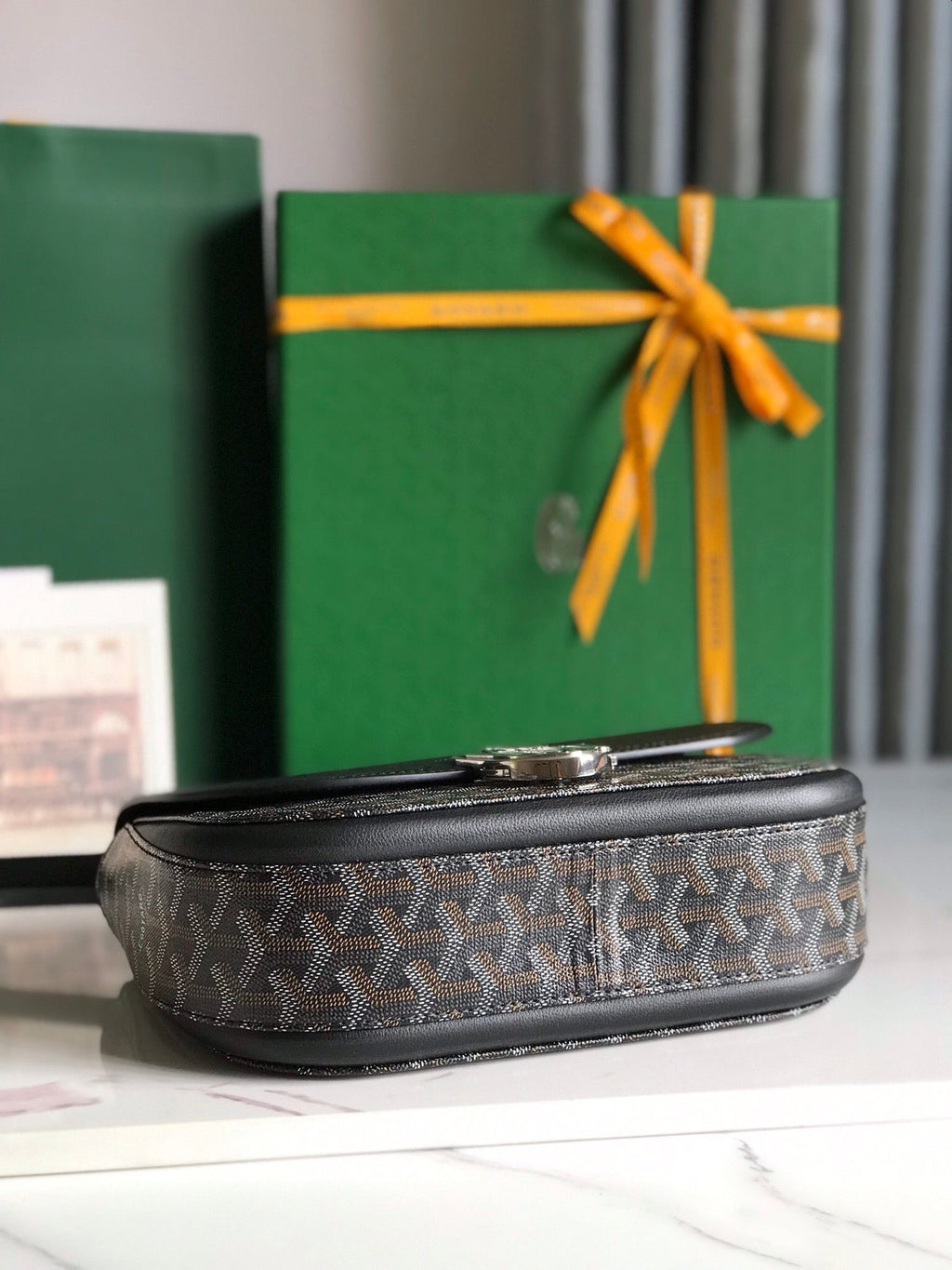 GOYARD 233 BAG 25 IN BLACK CALFKIN AND GOYARDINE CANVAS