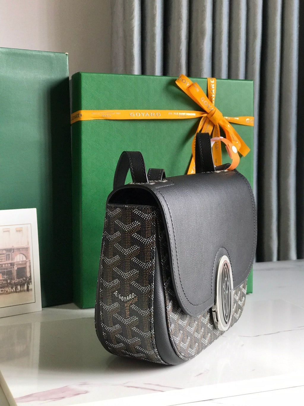 GOYARD 233 BAG 25 IN BLACK CALFKIN AND GOYARDINE CANVAS