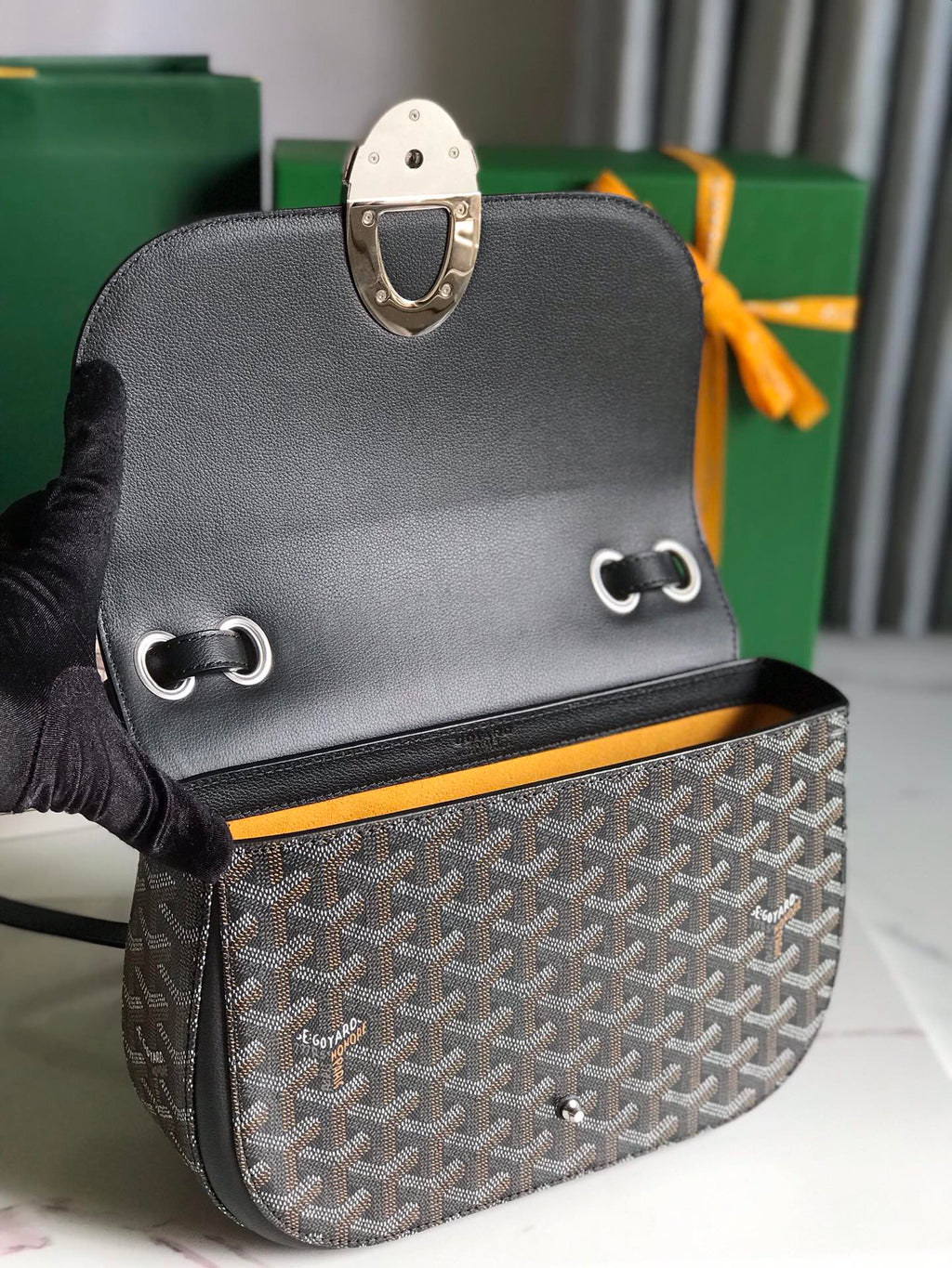 GOYARD 233 BAG 25 IN BLACK CALFKIN AND GOYARDINE CANVAS