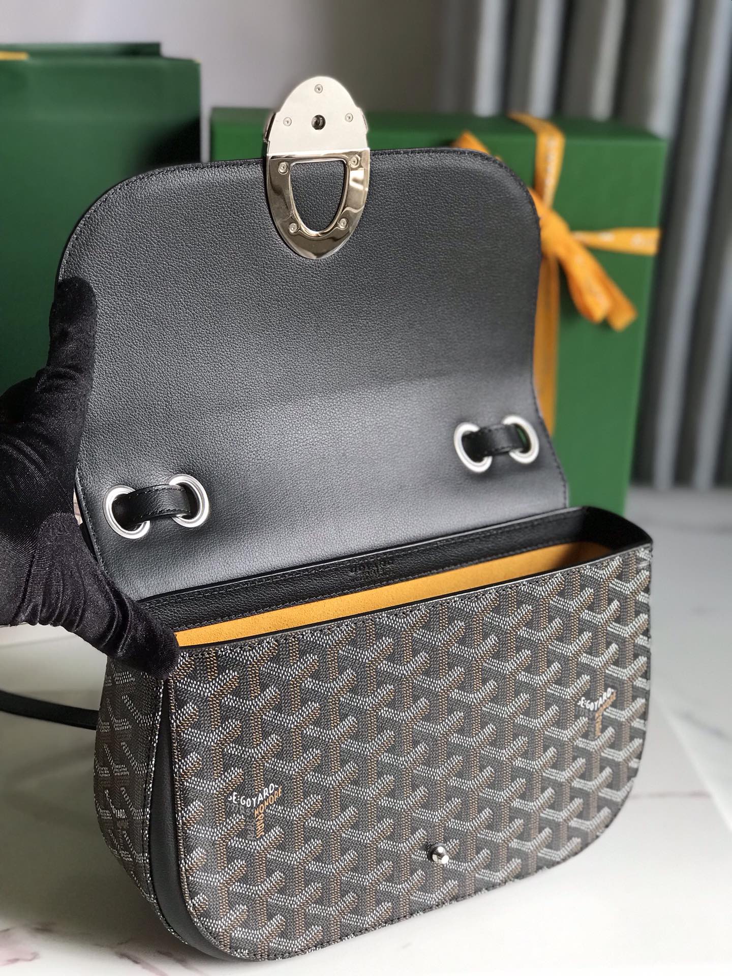 GOYARD 233 BAG 25 IN BLACK CALFKIN AND GOYARDINE CANVAS