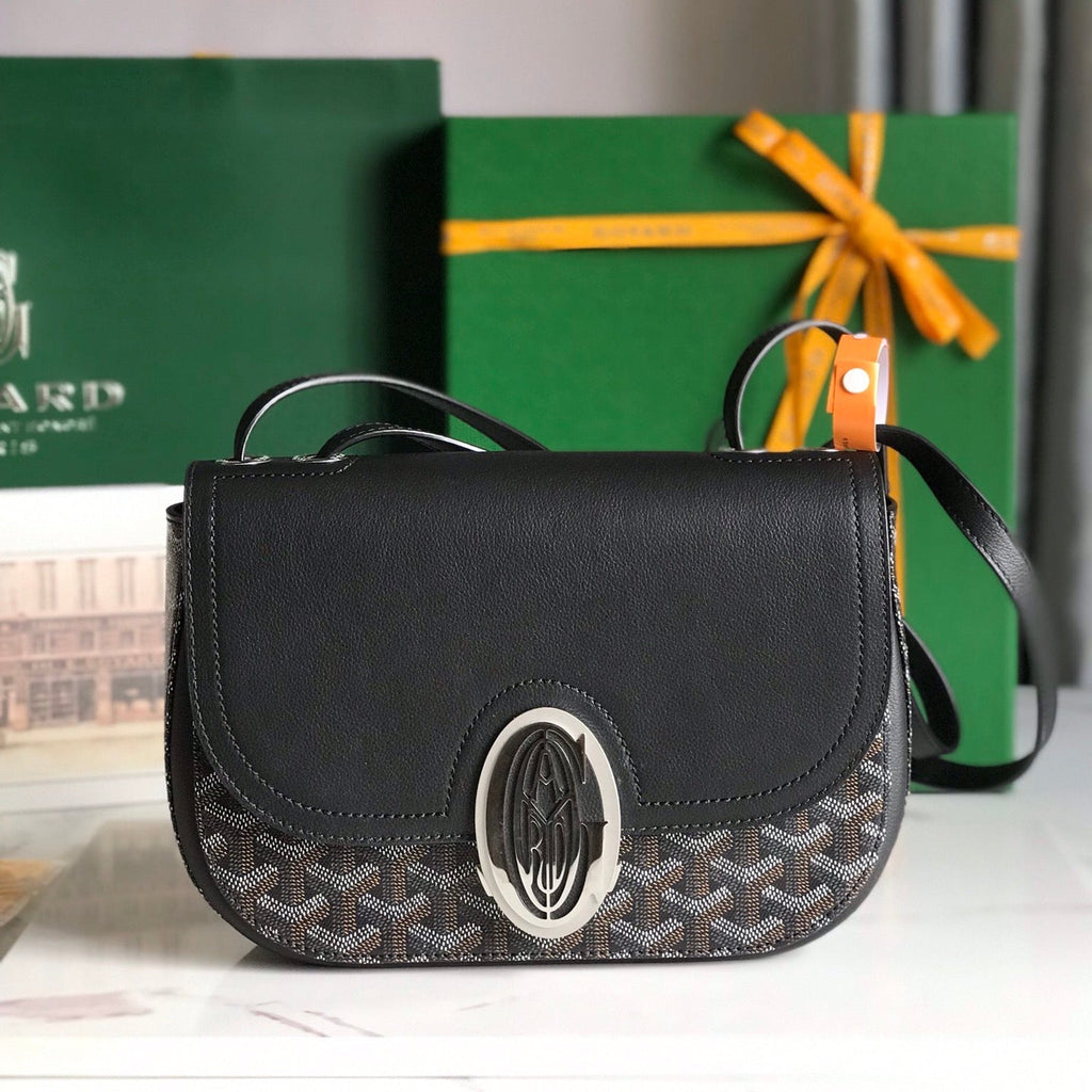 GOYARD 233 BAG 25 IN BLACK CALFKIN AND GOYARDINE CANVAS