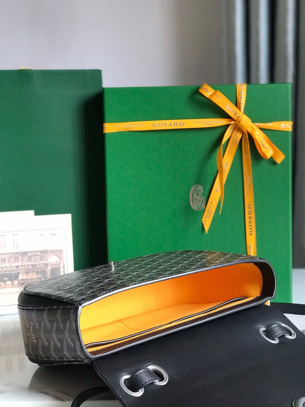 GOYARD 233 BAG 25 IN BLACK CALFKIN AND GOYARDINE CANVAS