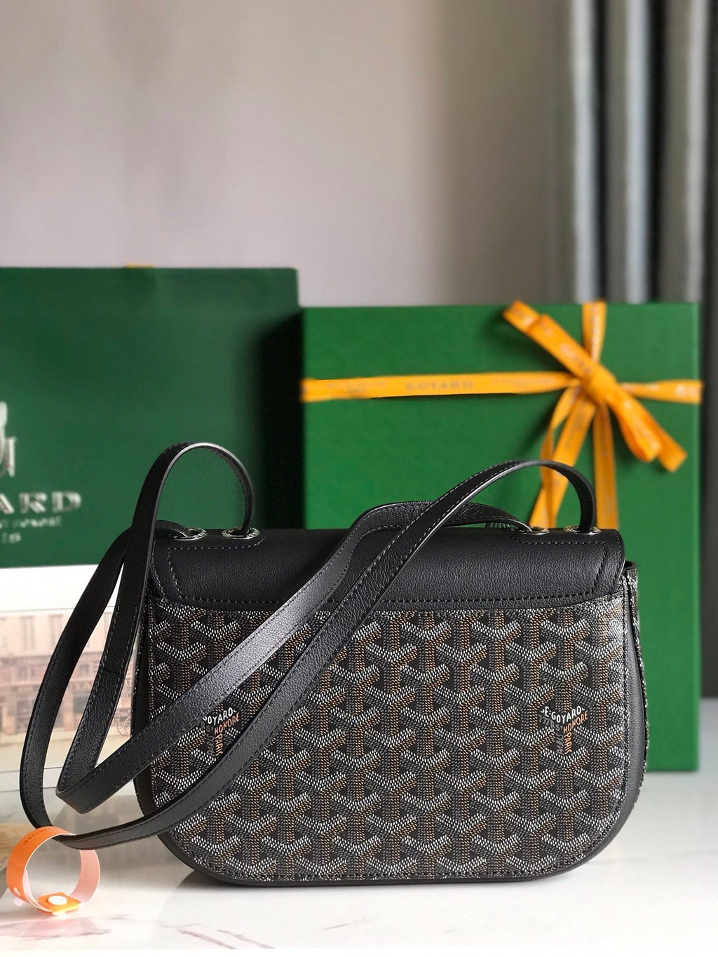 GOYARD 233 BAG 25 IN BLACK CALFKIN AND GOYARDINE CANVAS