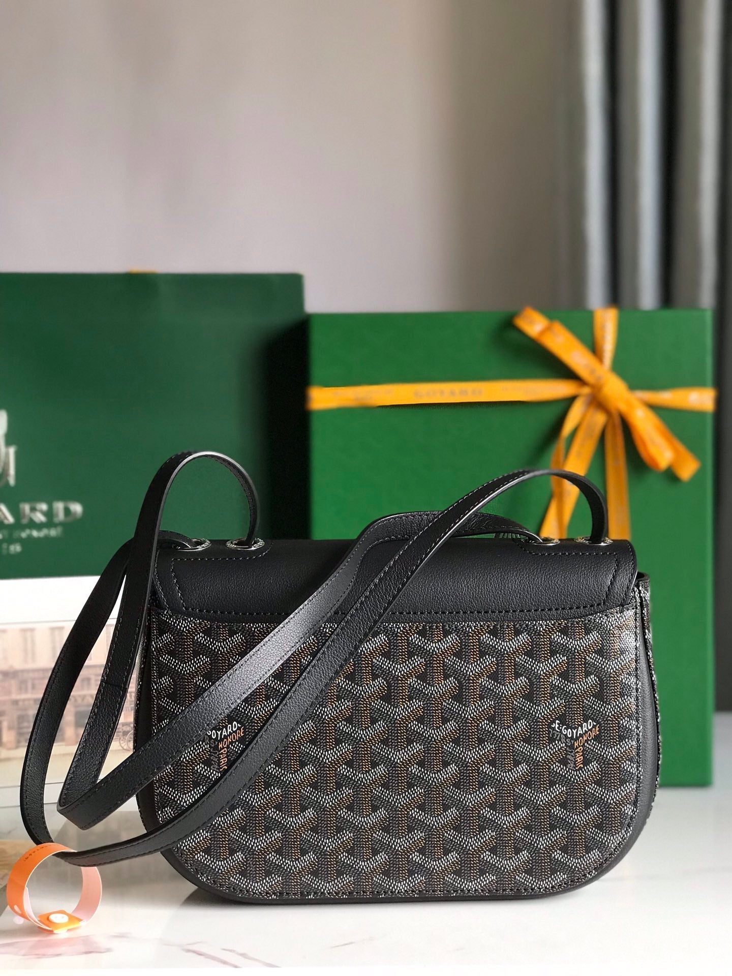 GOYARD 233 BAG 25 IN BLACK CALFKIN AND GOYARDINE CANVAS