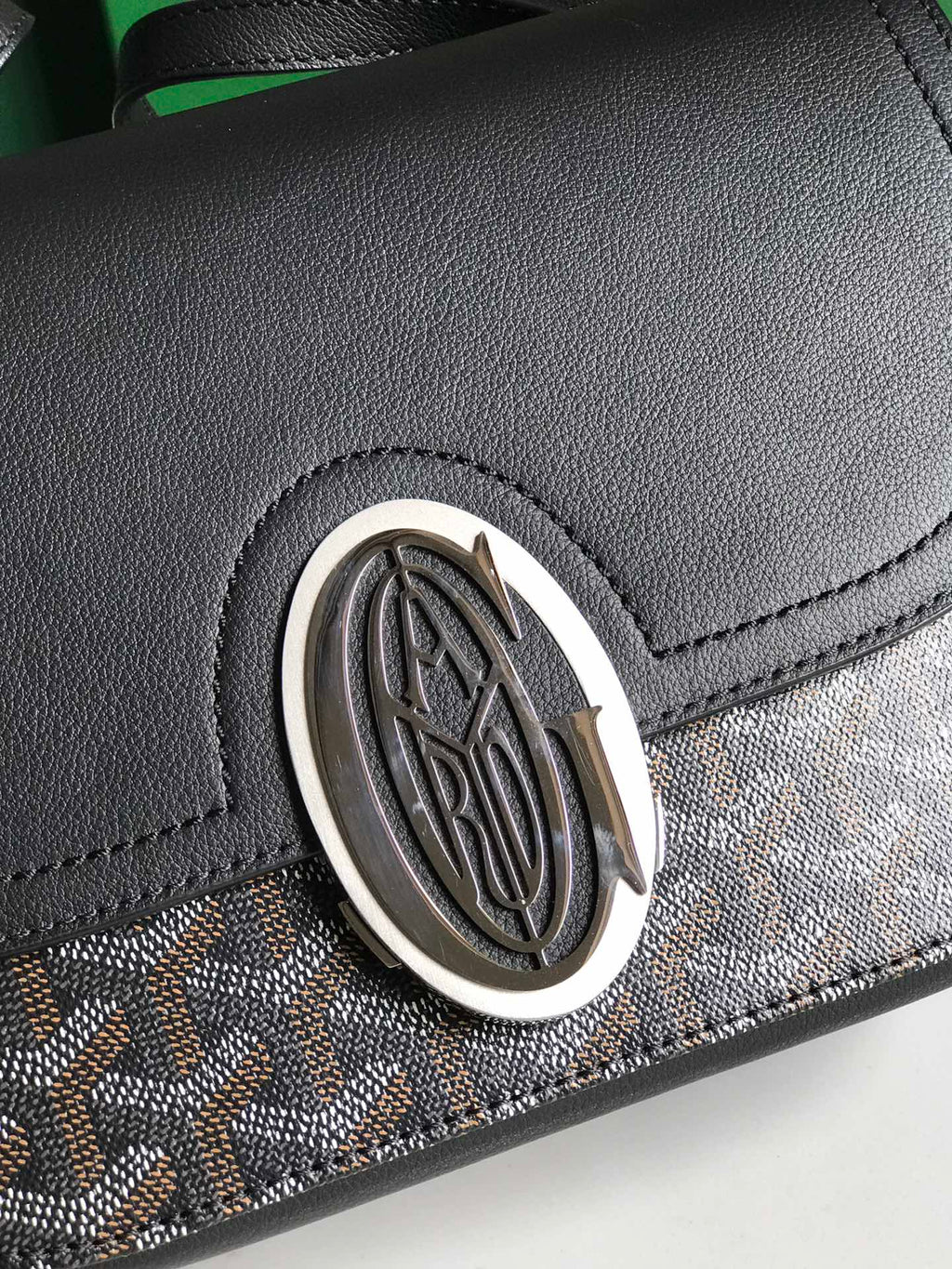 GOYARD 233 BAG 25 IN BLACK CALFKIN AND GOYARDINE CANVAS
