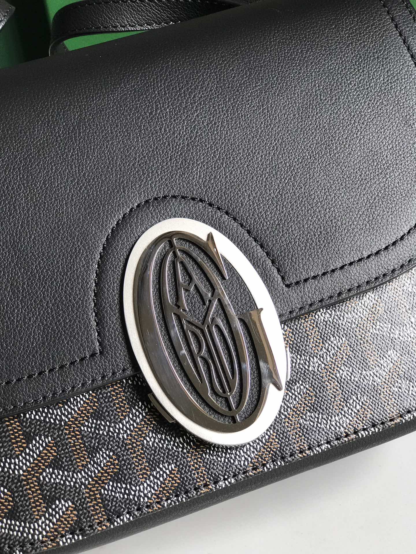 GOYARD 233 BAG 25 IN BLACK CALFKIN AND GOYARDINE CANVAS
