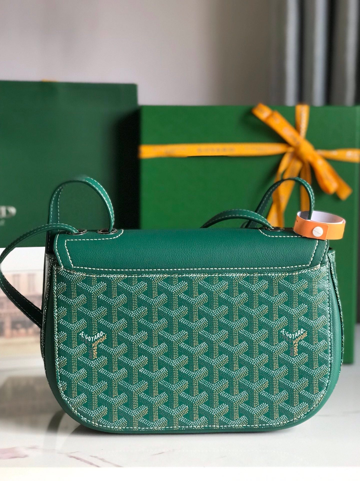 GOYARD 233 BAG 25 IN GREEN CALFKIN AND GOYARDINE CANVAS