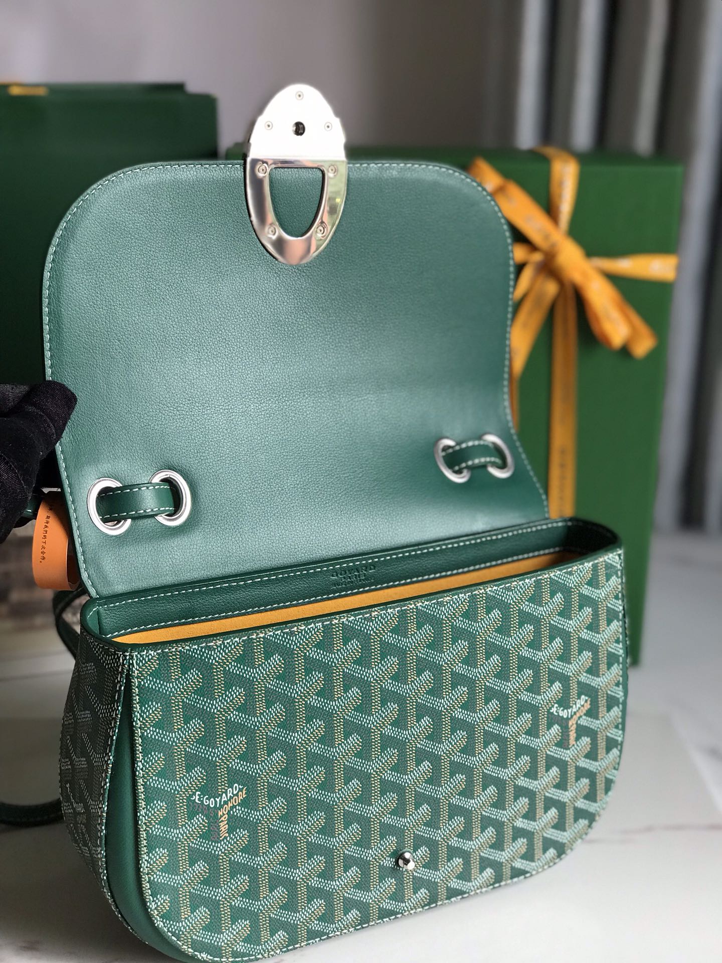GOYARD 233 BAG 25 IN GREEN CALFKIN AND GOYARDINE CANVAS