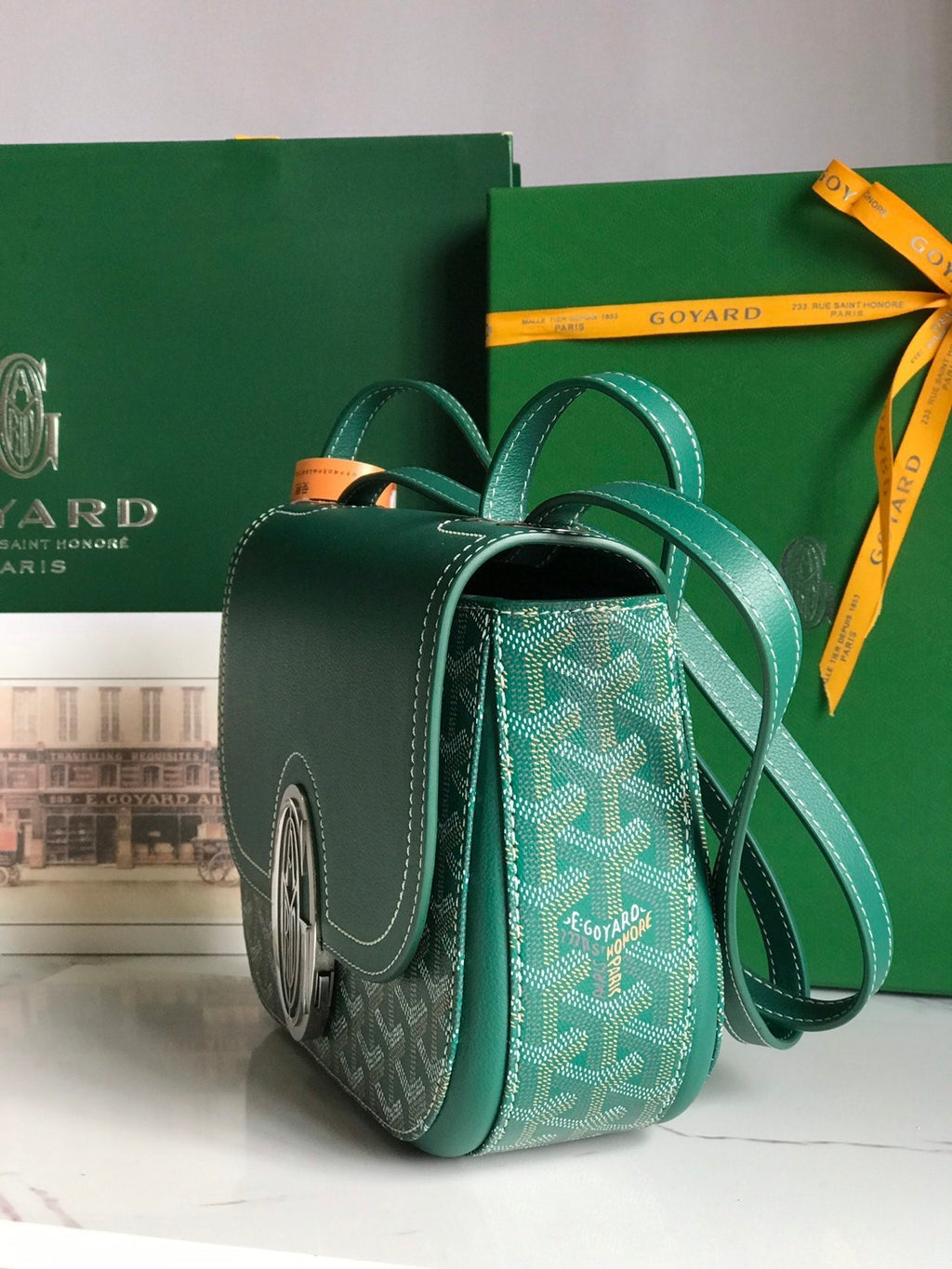 GOYARD 233 BAG 25 IN GREEN CALFKIN AND GOYARDINE CANVAS