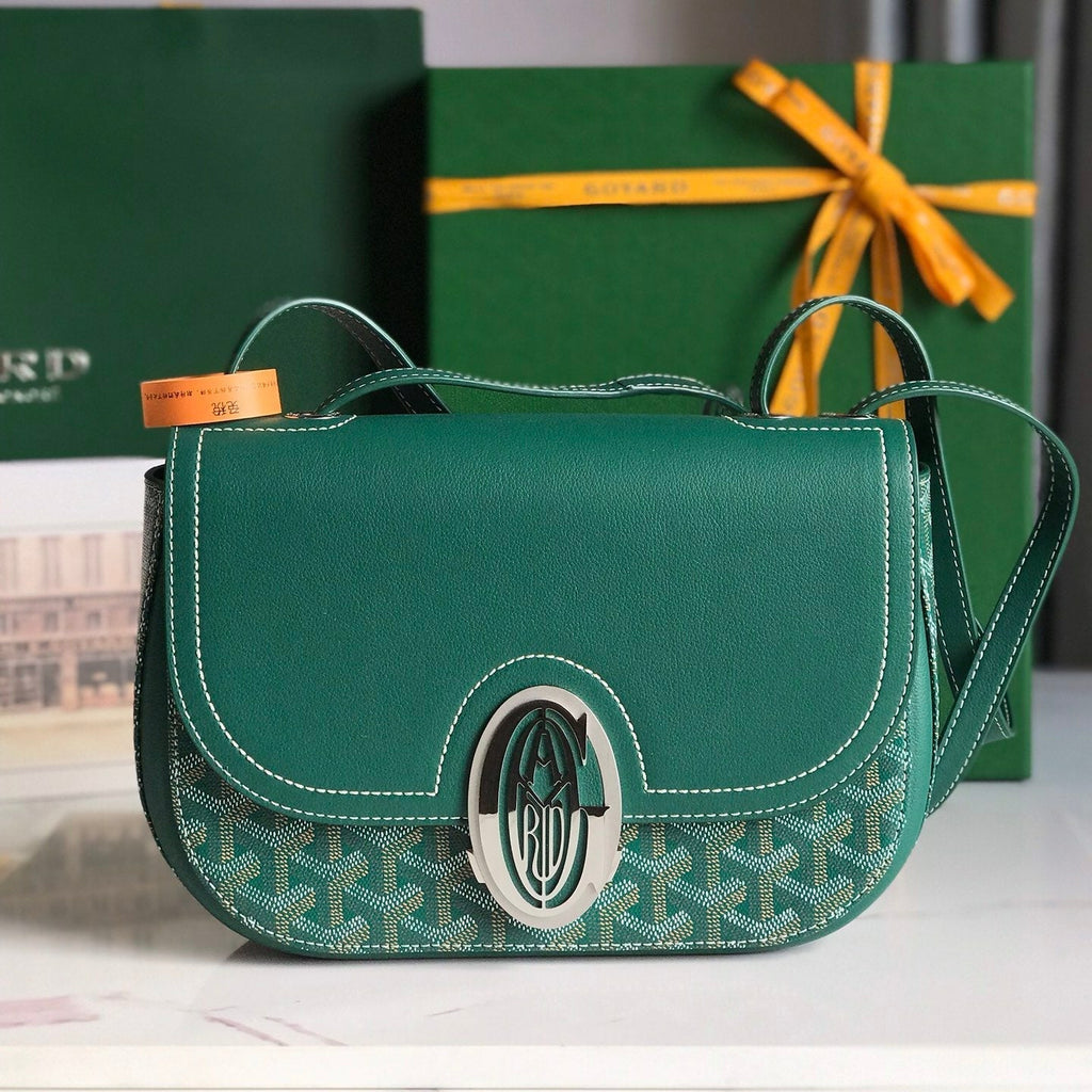 GOYARD 233 BAG 25 IN GREEN CALFKIN AND GOYARDINE CANVAS