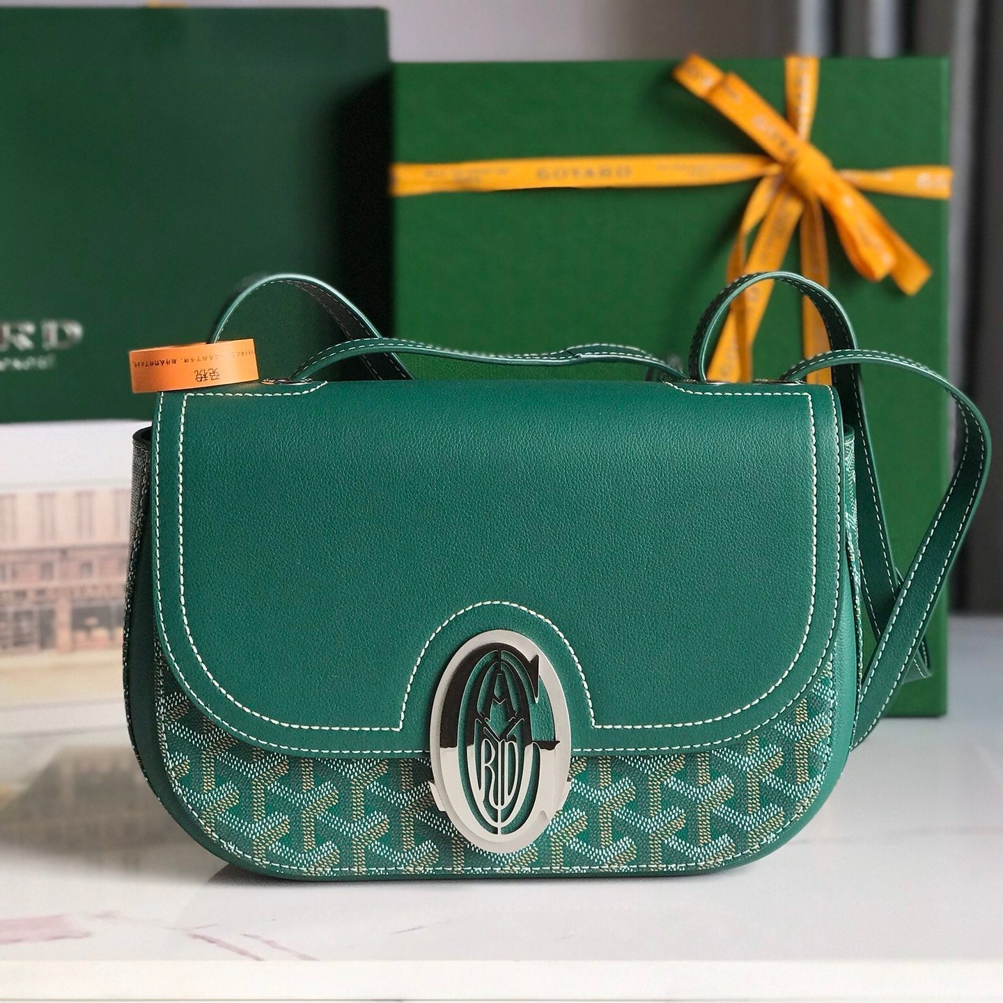 GOYARD 233 BAG 25 IN GREEN CALFKIN AND GOYARDINE CANVAS