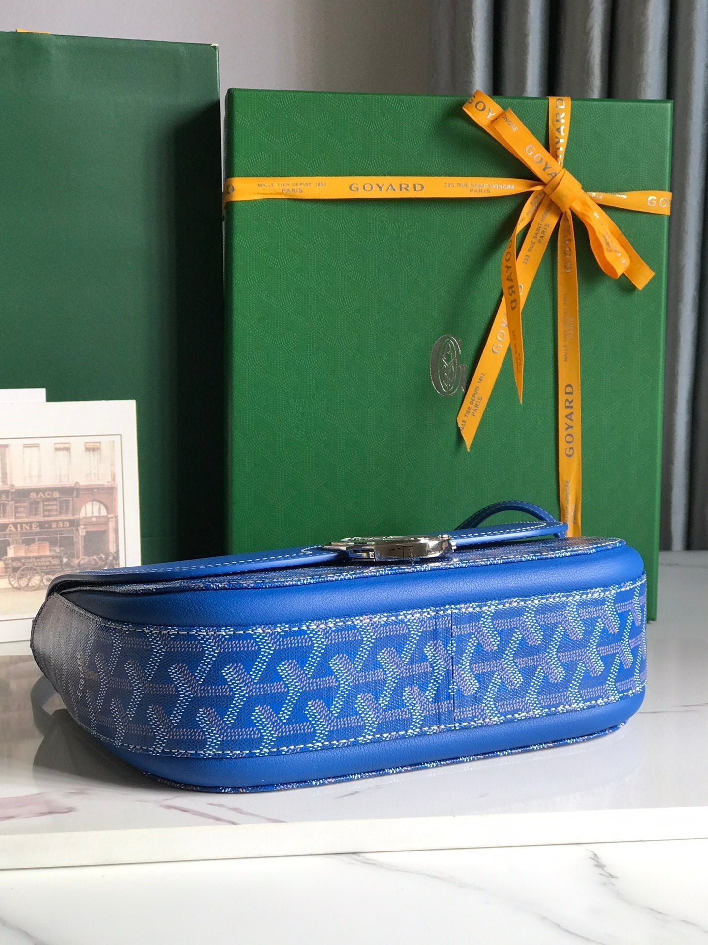 GOYARD 233 BAG 25 IN SAPPHIRE BLUE CALFKIN AND GOYARDINE CANVAS