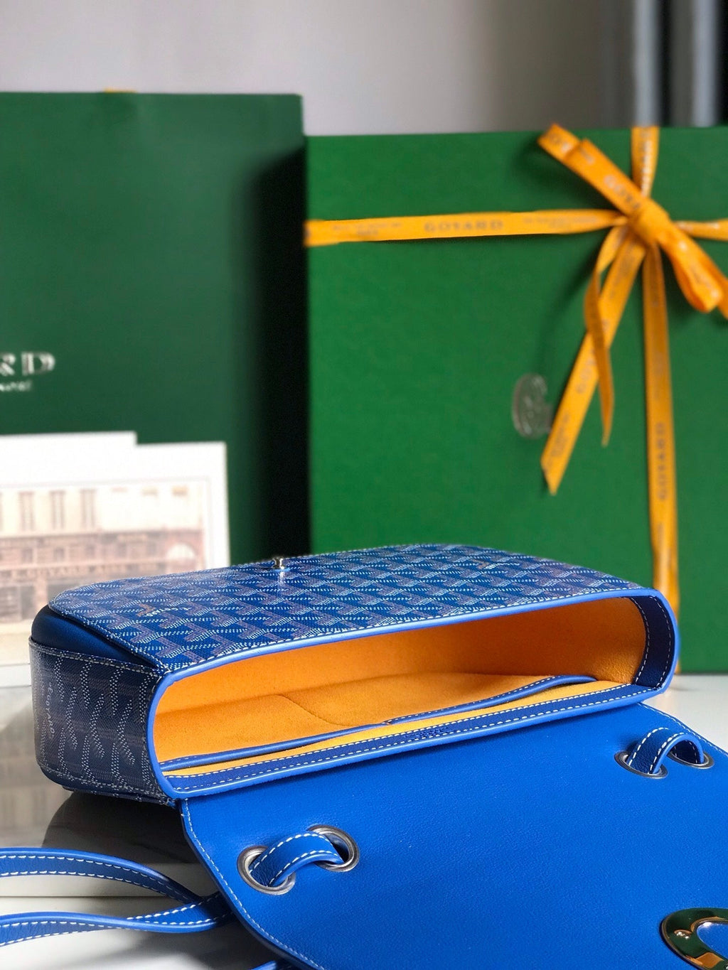GOYARD 233 BAG 25 IN SAPPHIRE BLUE CALFKIN AND GOYARDINE CANVAS