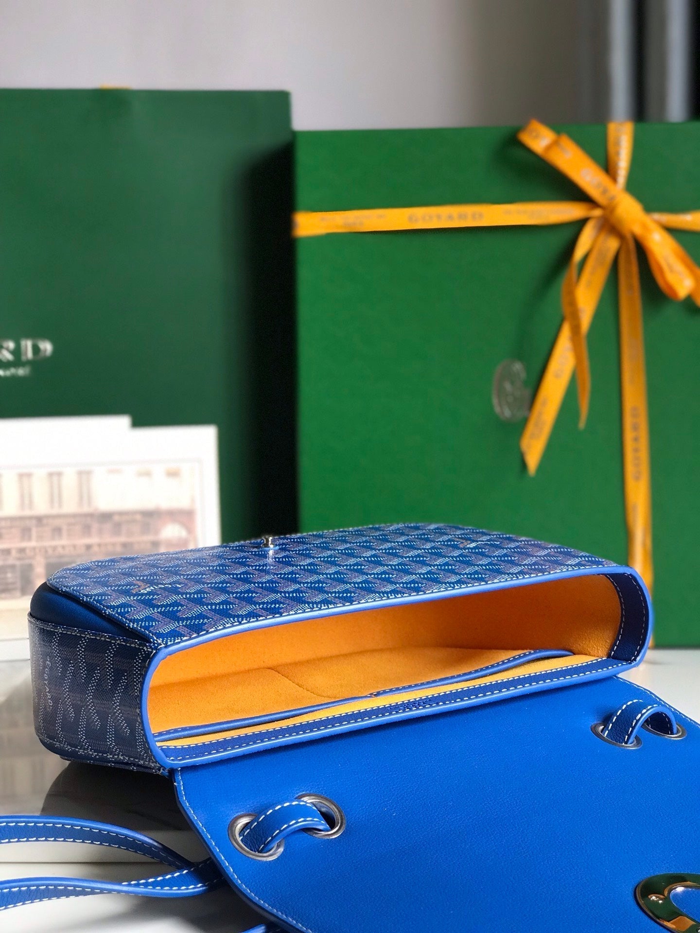 GOYARD 233 BAG 25 IN SAPPHIRE BLUE CALFKIN AND GOYARDINE CANVAS