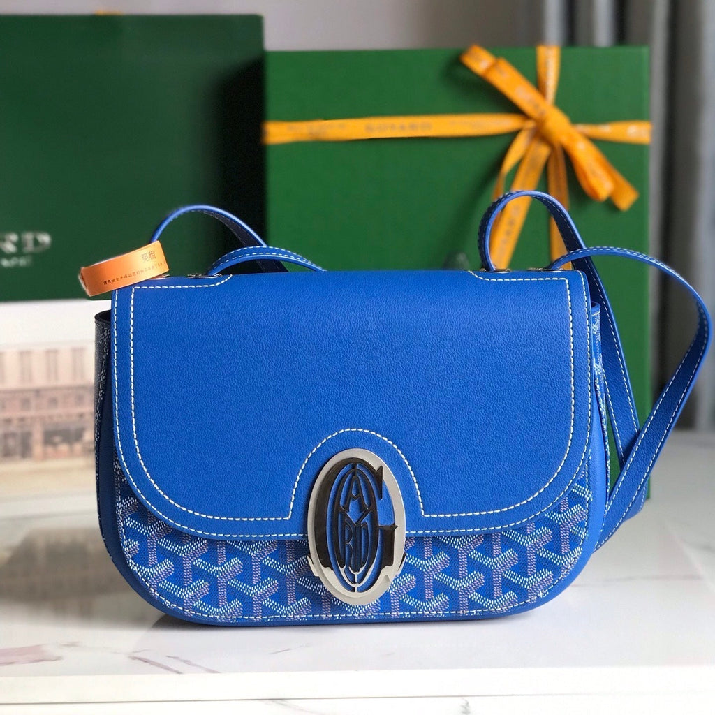 GOYARD 233 BAG 25 IN SAPPHIRE BLUE CALFKIN AND GOYARDINE CANVAS