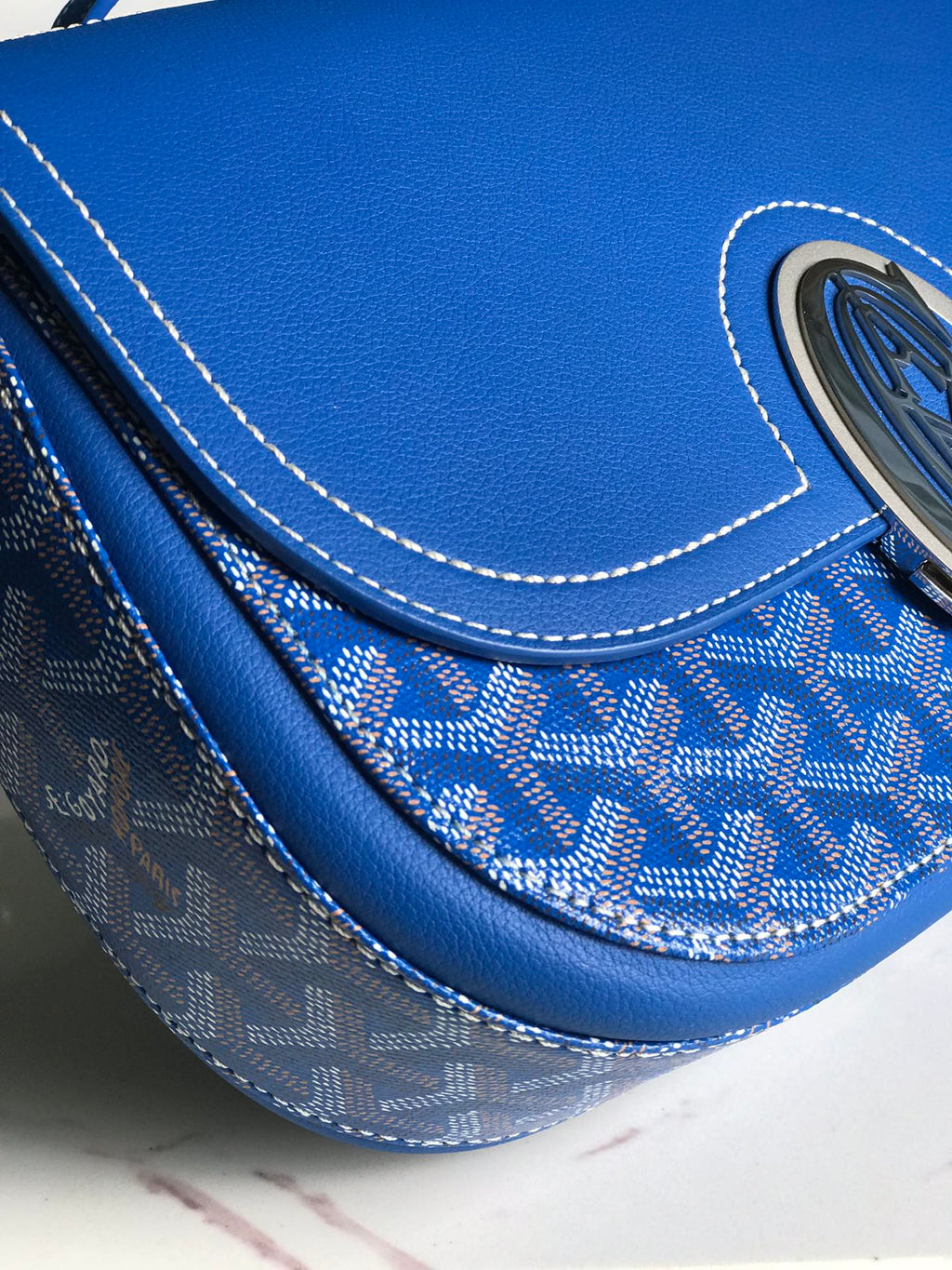 GOYARD 233 BAG 25 IN SAPPHIRE BLUE CALFKIN AND GOYARDINE CANVAS