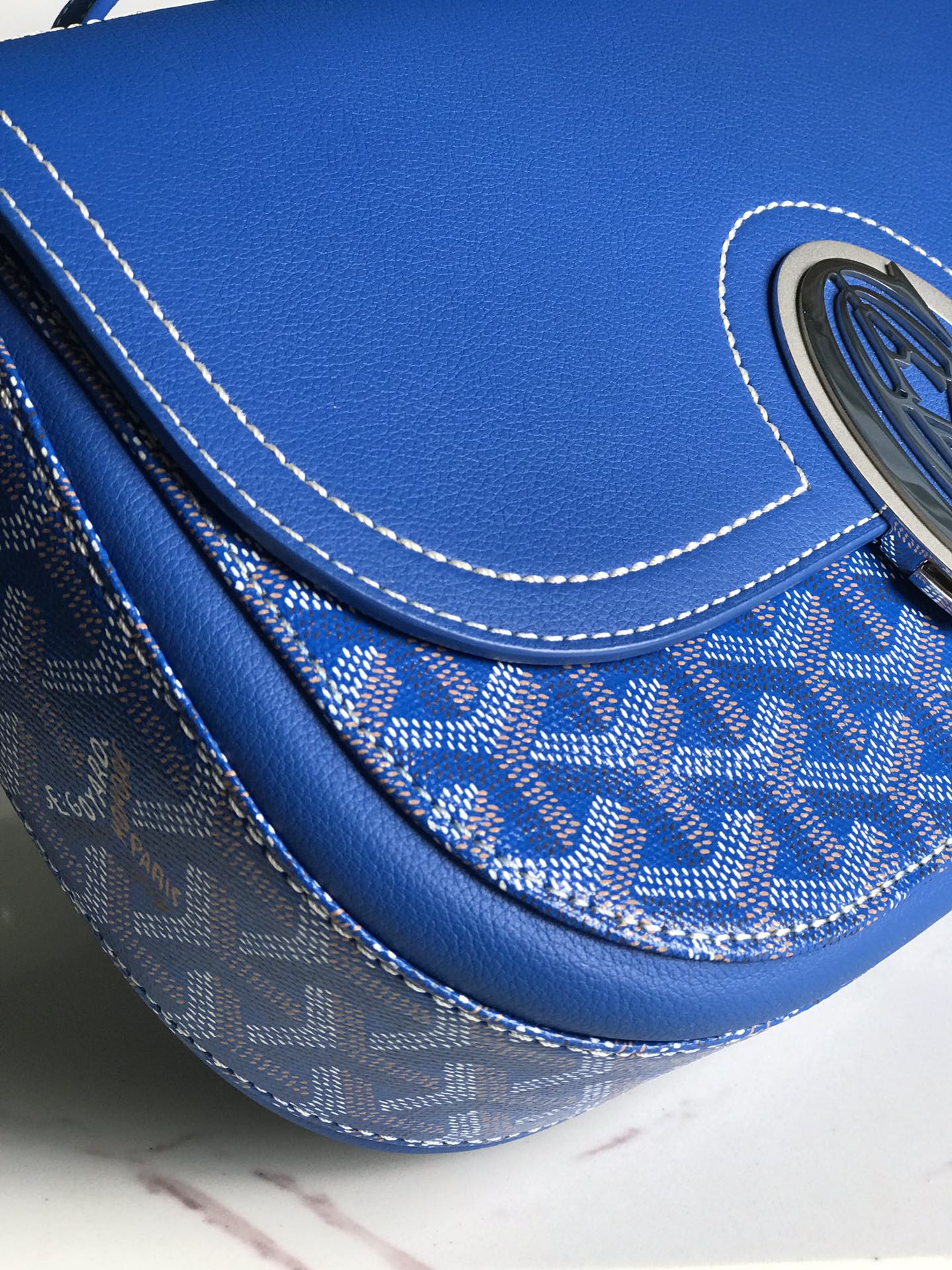 GOYARD 233 BAG 25 IN SAPPHIRE BLUE CALFKIN AND GOYARDINE CANVAS
