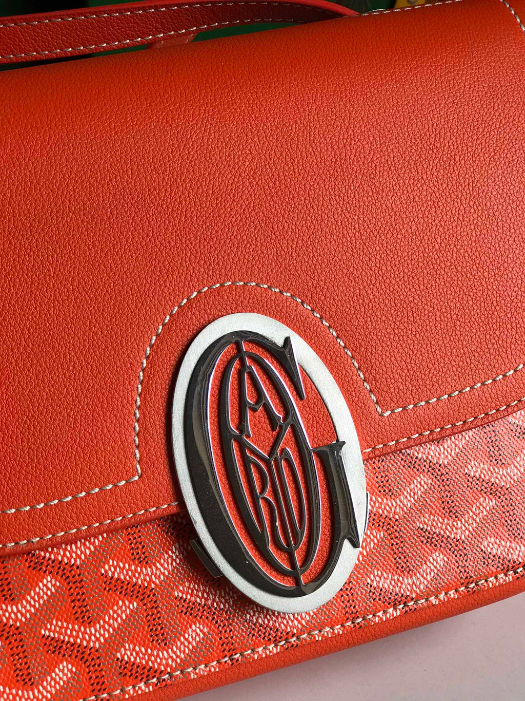 GOYARD 233 BAG 25 IN ORANGE CALFKIN AND GOYARDINE CANVAS