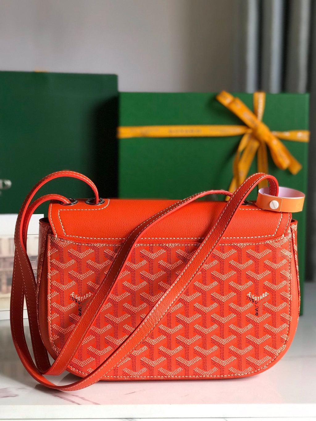 GOYARD 233 BAG 25 IN ORANGE CALFKIN AND GOYARDINE CANVAS