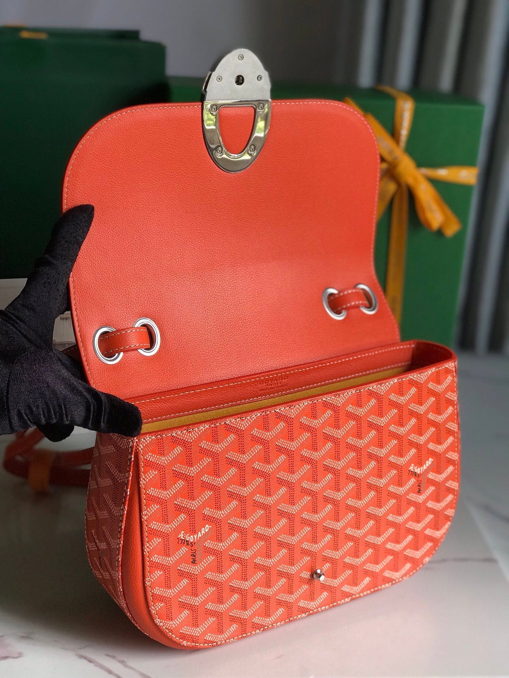 GOYARD 233 BAG 25 IN ORANGE CALFKIN AND GOYARDINE CANVAS