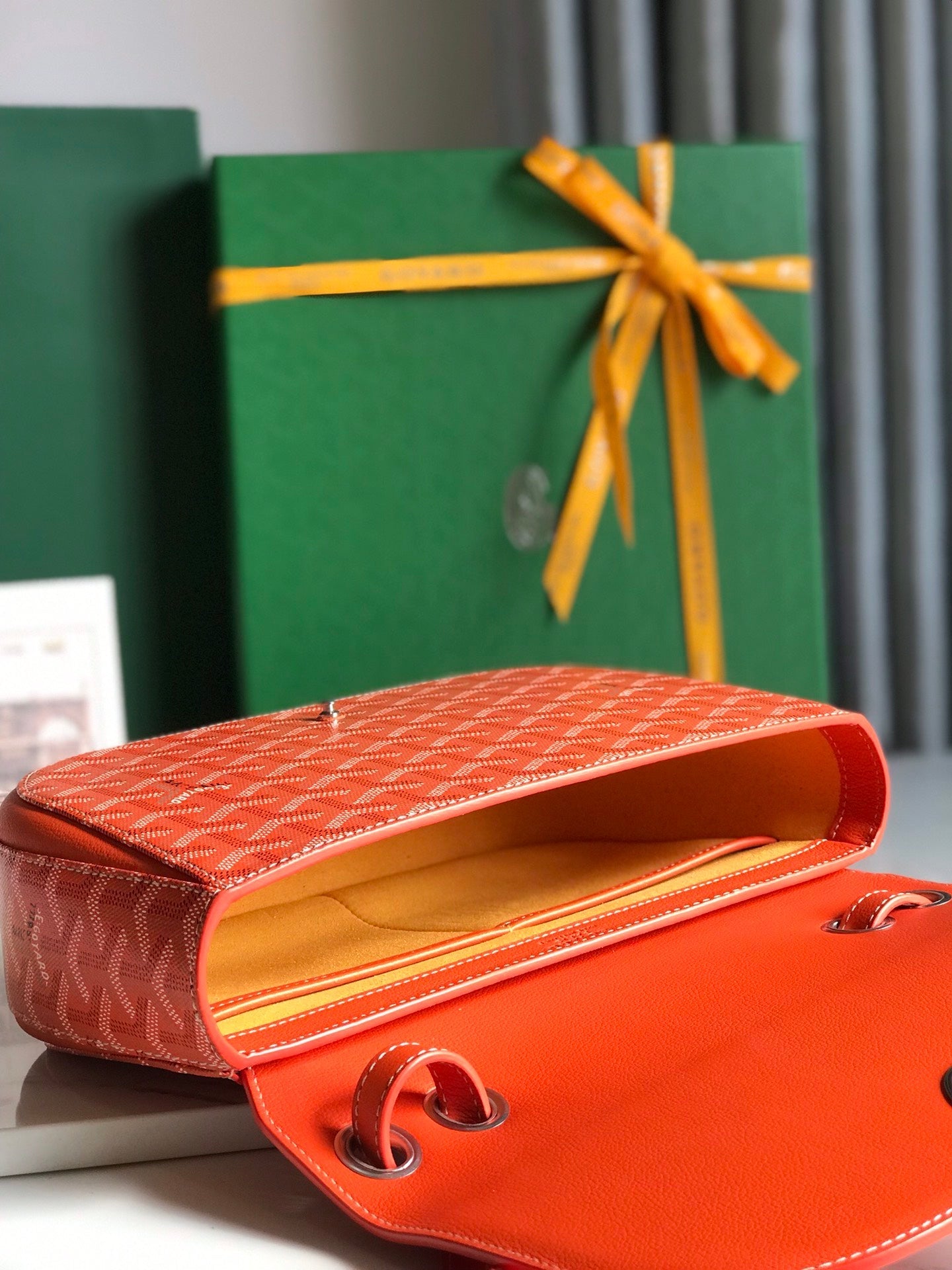 GOYARD 233 BAG 25 IN ORANGE CALFKIN AND GOYARDINE CANVAS