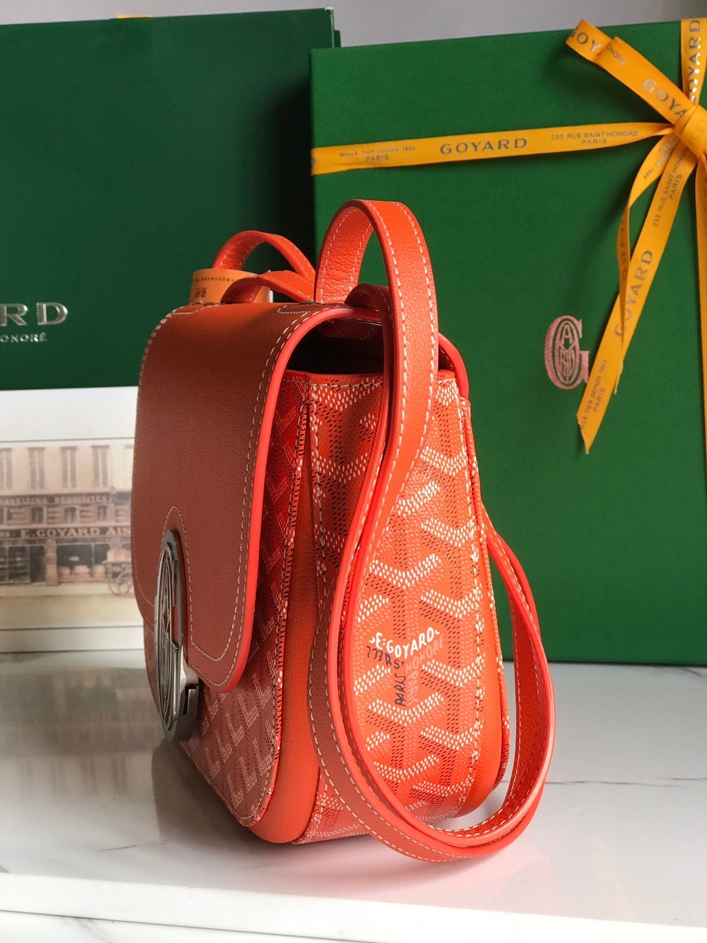 GOYARD 233 BAG 25 IN ORANGE CALFKIN AND GOYARDINE CANVAS