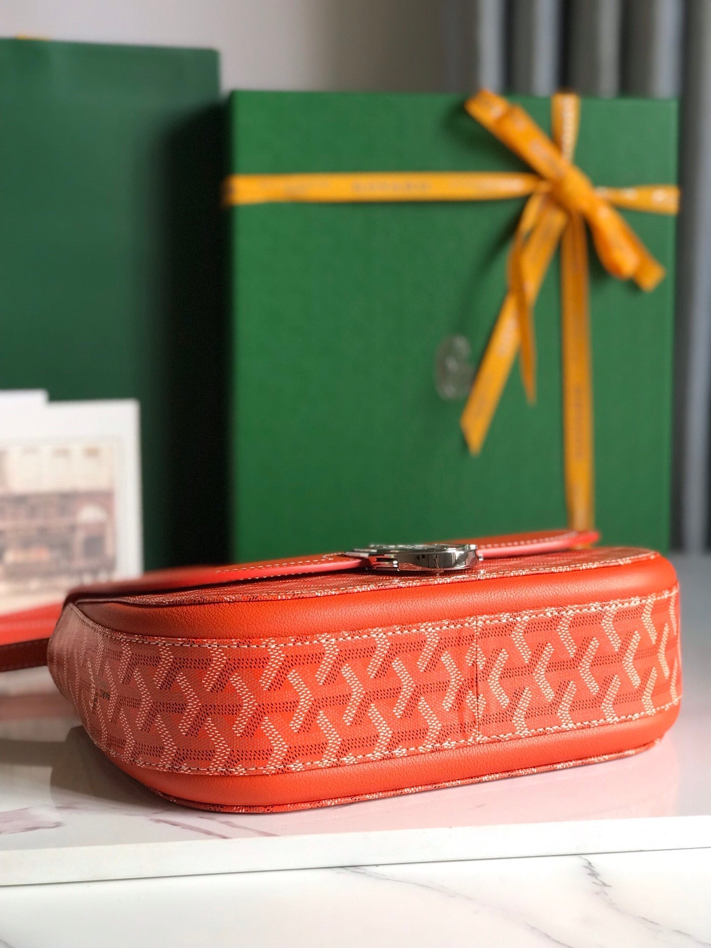 GOYARD 233 BAG 25 IN ORANGE CALFKIN AND GOYARDINE CANVAS