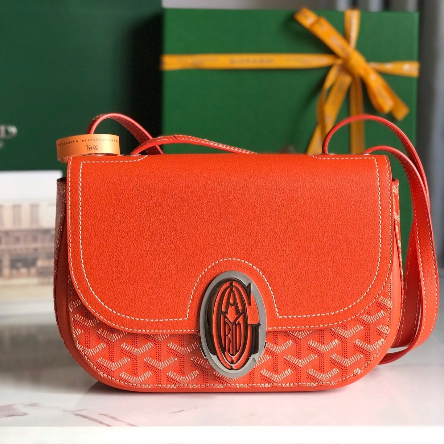 GOYARD 233 BAG 25 IN ORANGE CALFKIN AND GOYARDINE CANVAS