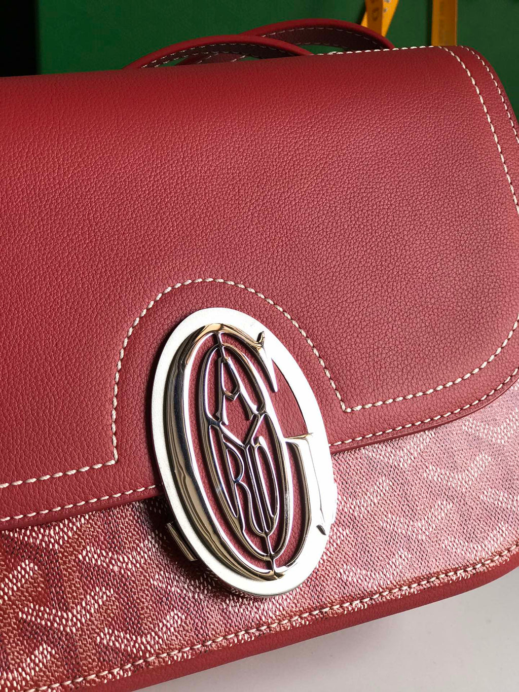 GOYARD 233 BAG 25 IN CLASSIC RED CALFKIN AND GOYARDINE CANVAS