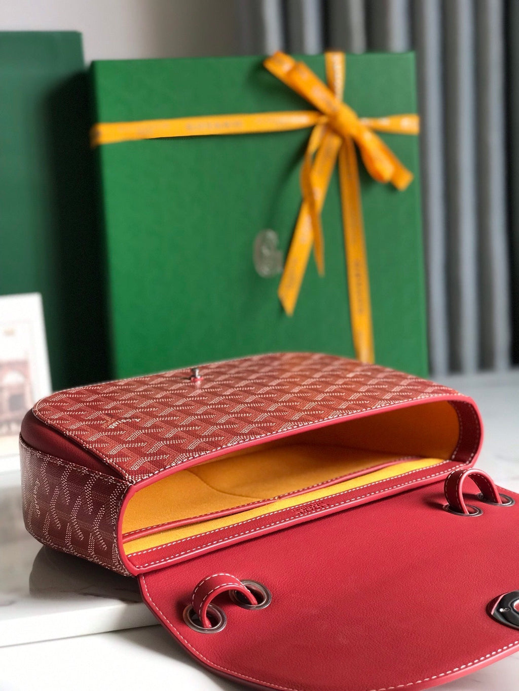 GOYARD 233 BAG 25 IN CLASSIC RED CALFKIN AND GOYARDINE CANVAS