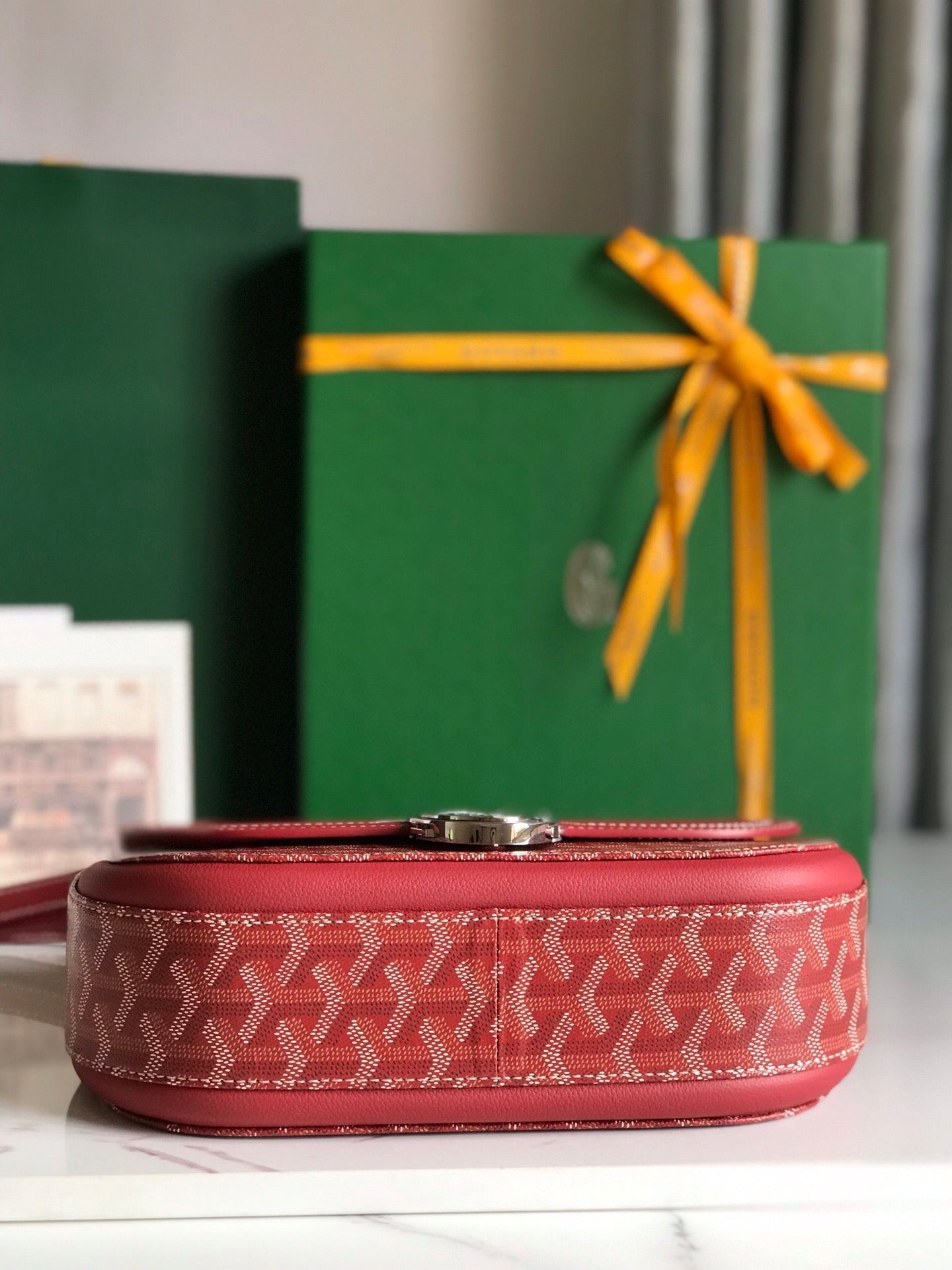 GOYARD 233 BAG 25 IN CLASSIC RED CALFKIN AND GOYARDINE CANVAS