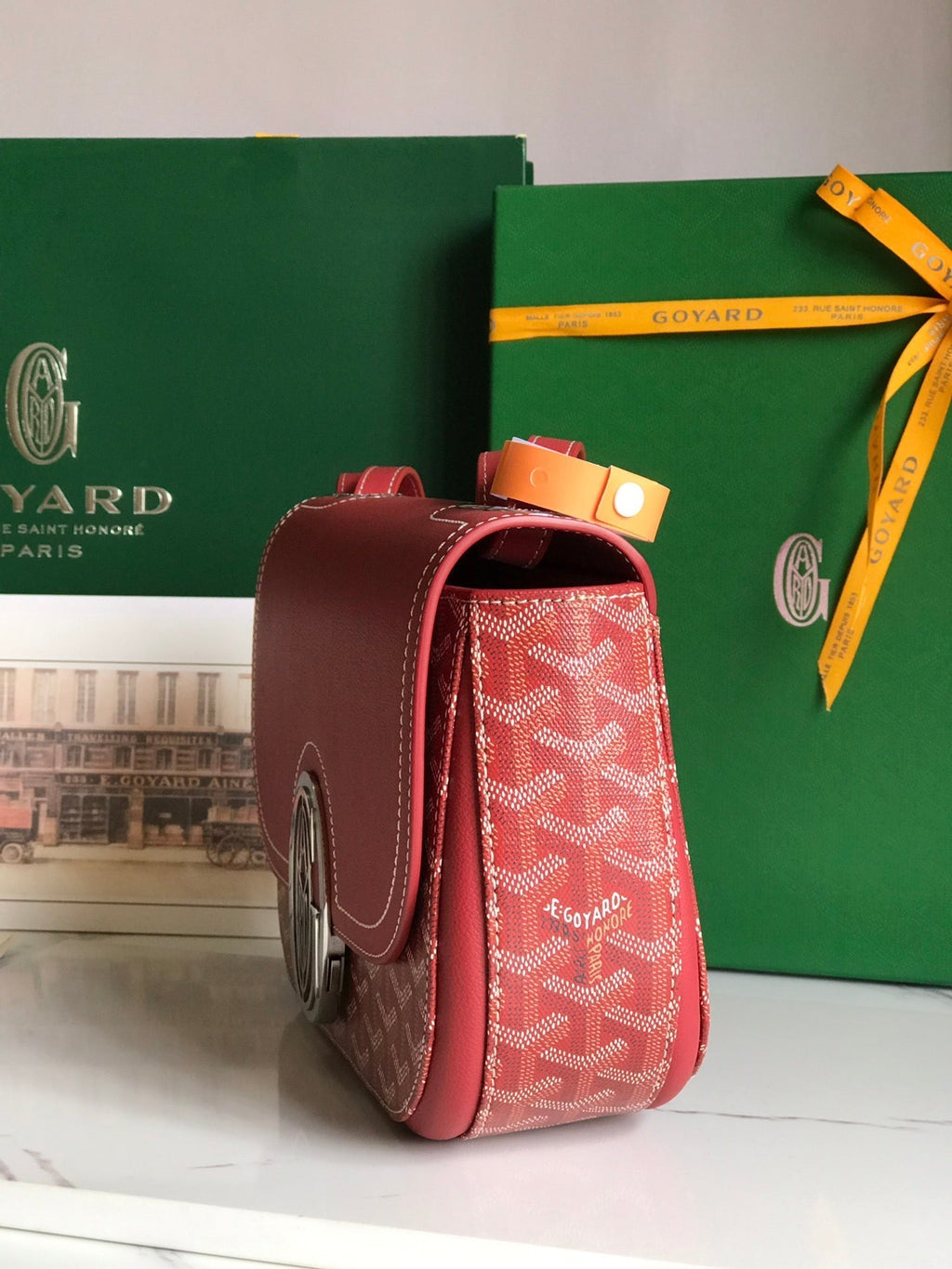 GOYARD 233 BAG 25 IN CLASSIC RED CALFKIN AND GOYARDINE CANVAS