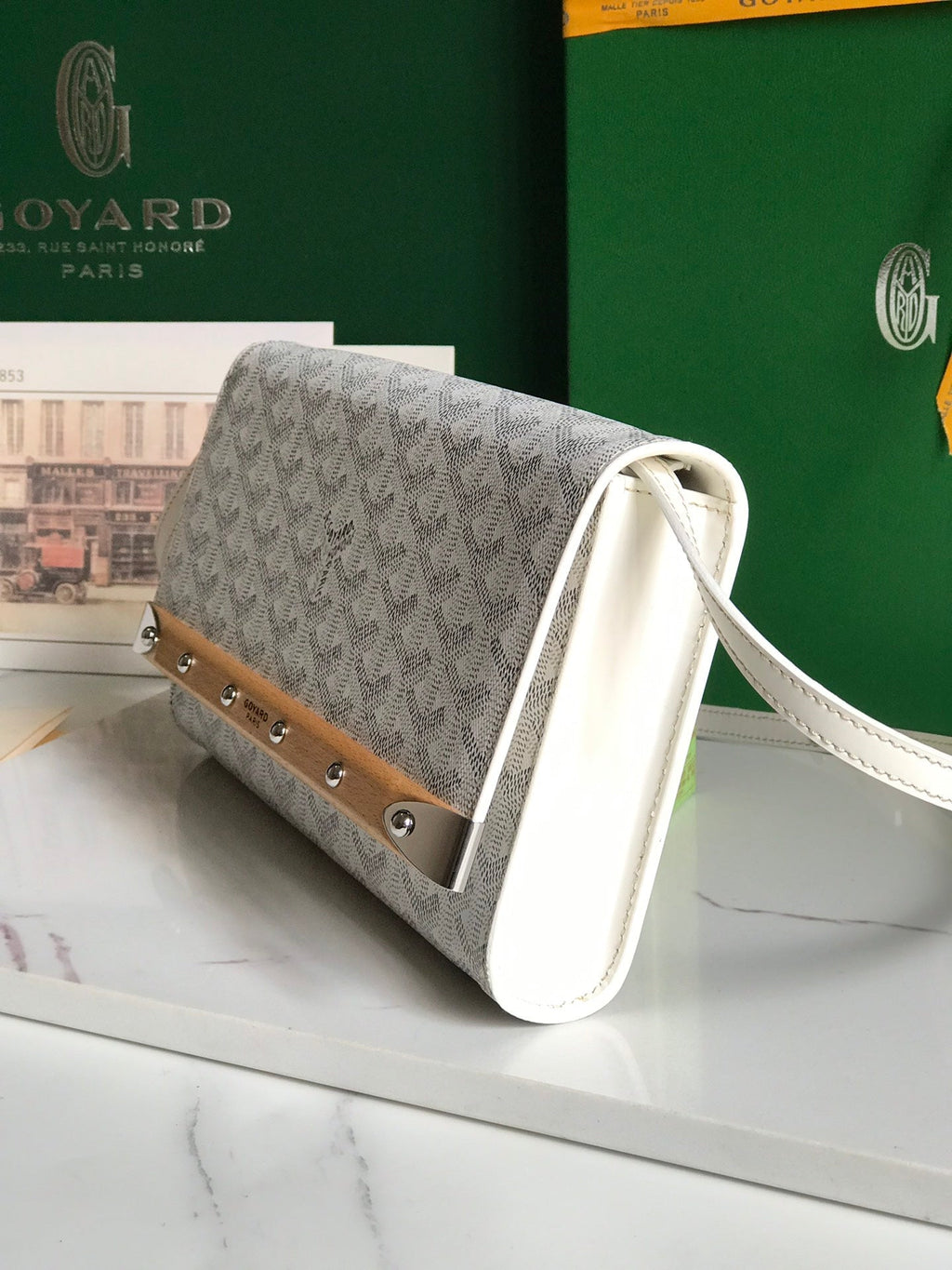 GOYARD MONTE-CARLO PM CLUTCH 25 IN WHITE GOYARDINE CANVAS