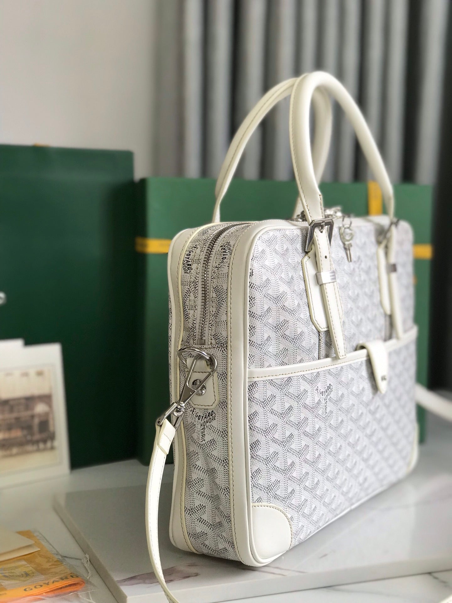 GOYARD AMBASSADE DOCUMENT CASE 35 IN WHITE GOYARDINE CANVAS