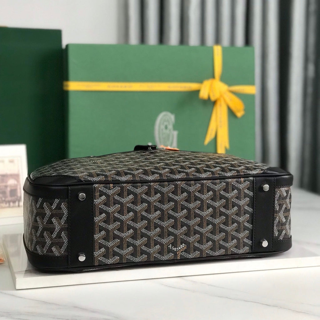 GOYARD SAINT JEANNE BAG 35 IN BLACK GOYARDINE CANVAS AND CALFSKIN