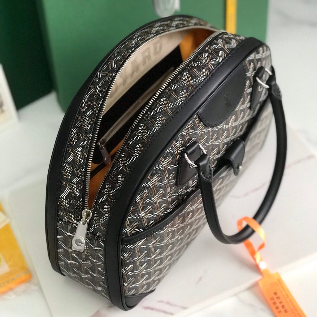 GOYARD SAINT JEANNE BAG 35 IN BLACK GOYARDINE CANVAS AND CALFSKIN