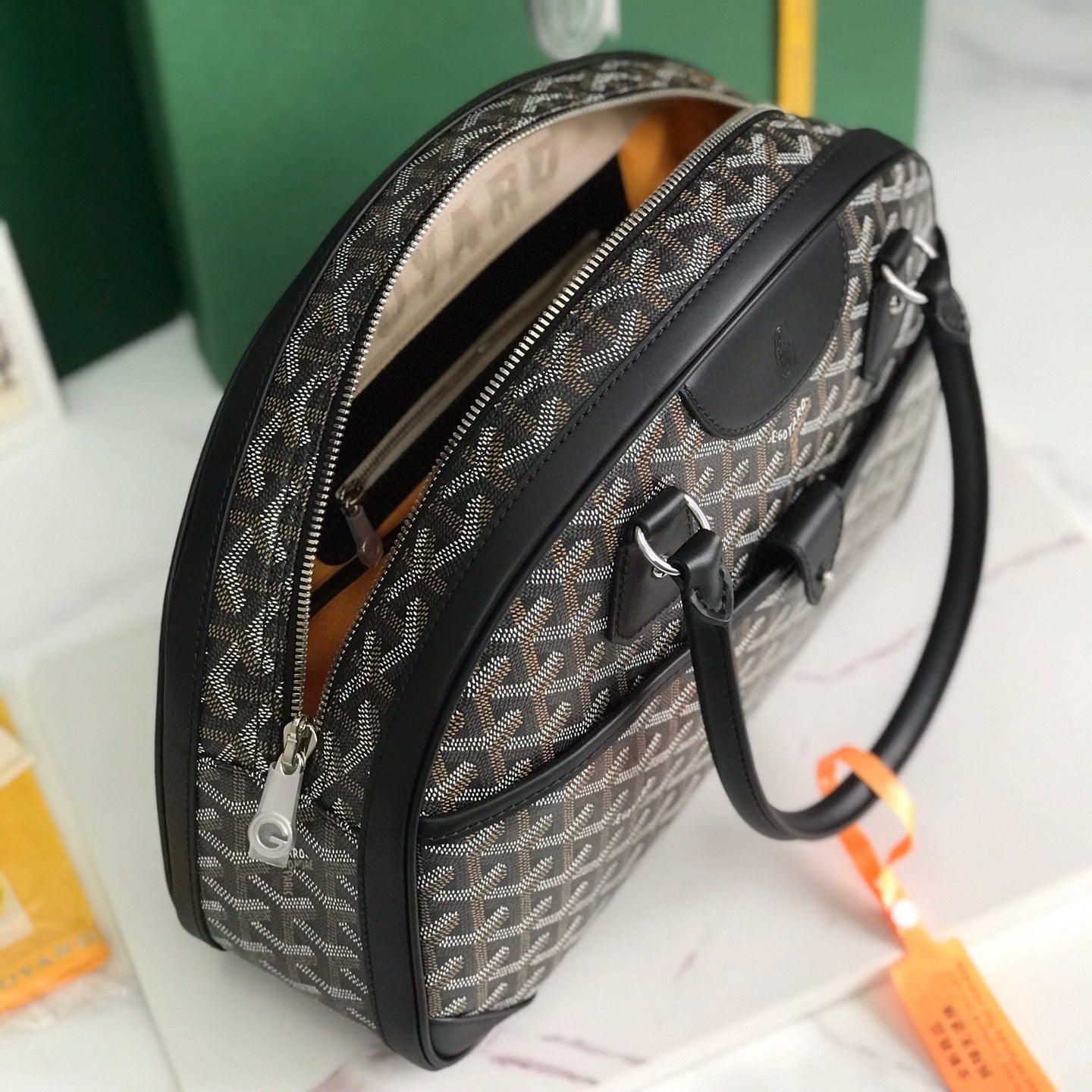 GOYARD SAINT JEANNE BAG 35 IN BLACK GOYARDINE CANVAS AND CALFSKIN