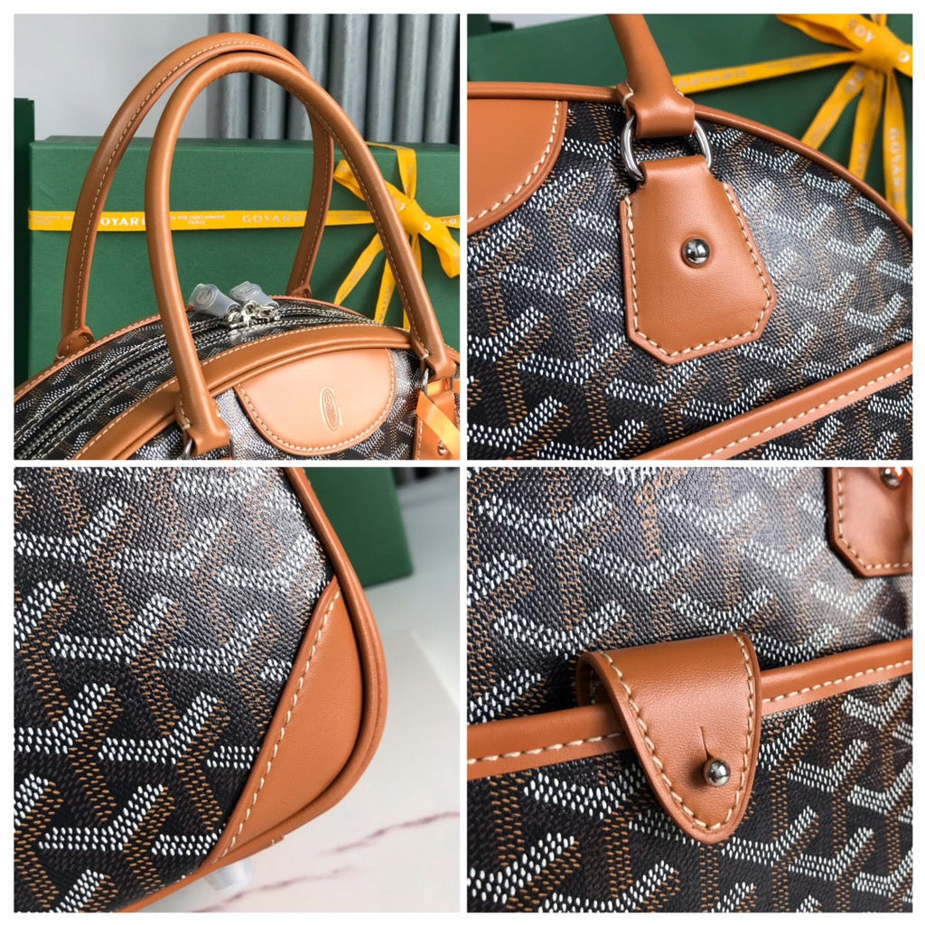 GOYARD SAINT JEANNE BAG 35 IN BROWN GOYARDINE CANVAS AND CALFSKIN