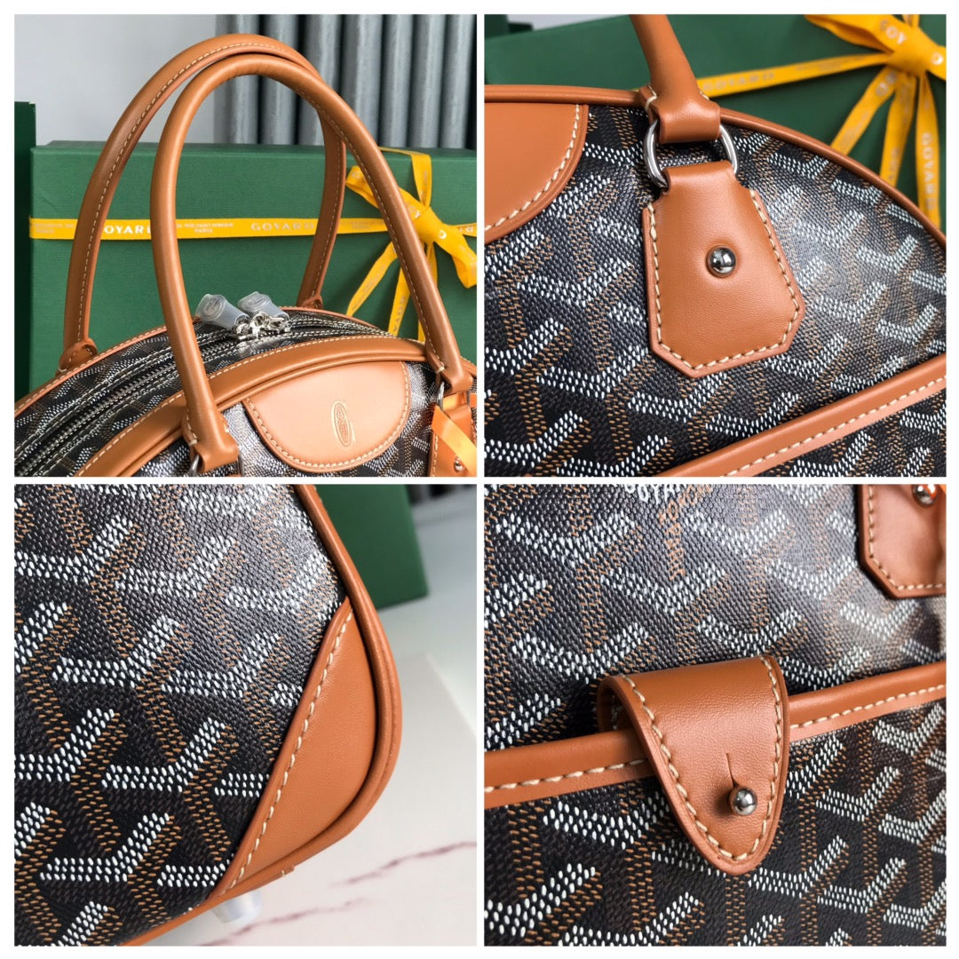 GOYARD SAINT JEANNE BAG 35 IN BROWN GOYARDINE CANVAS AND CALFSKIN