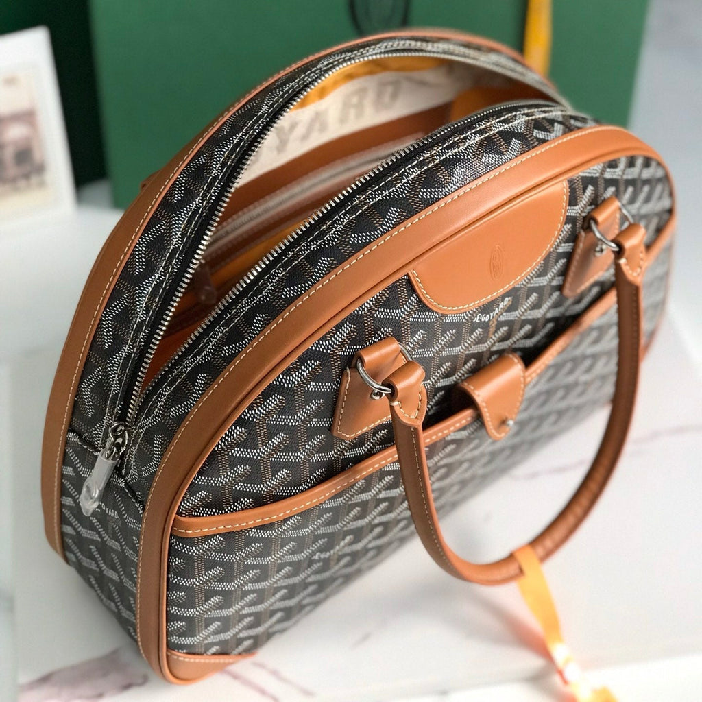 GOYARD SAINT JEANNE BAG 35 IN BROWN GOYARDINE CANVAS AND CALFSKIN