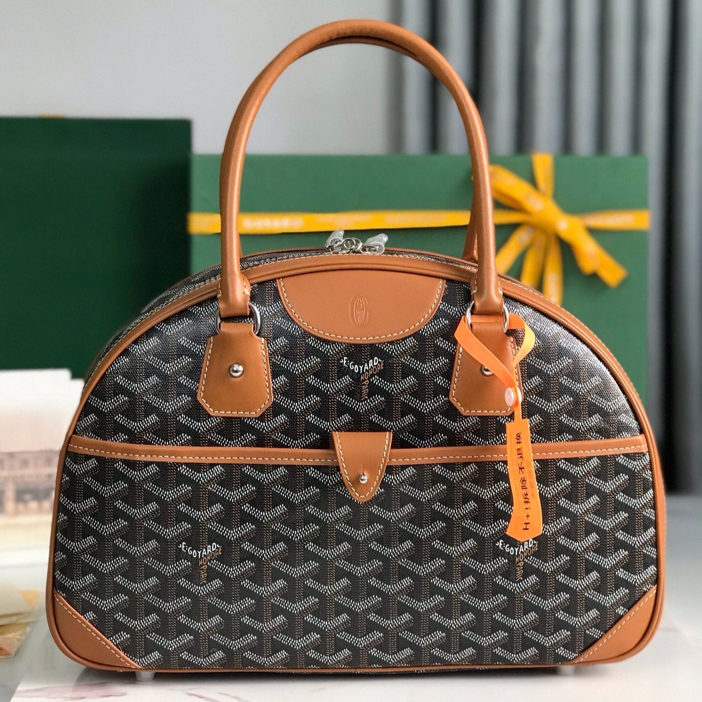 GOYARD SAINT JEANNE BAG 35 IN BROWN GOYARDINE CANVAS AND CALFSKIN