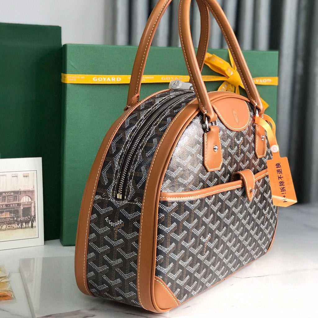 GOYARD SAINT JEANNE BAG 35 IN BROWN GOYARDINE CANVAS AND CALFSKIN