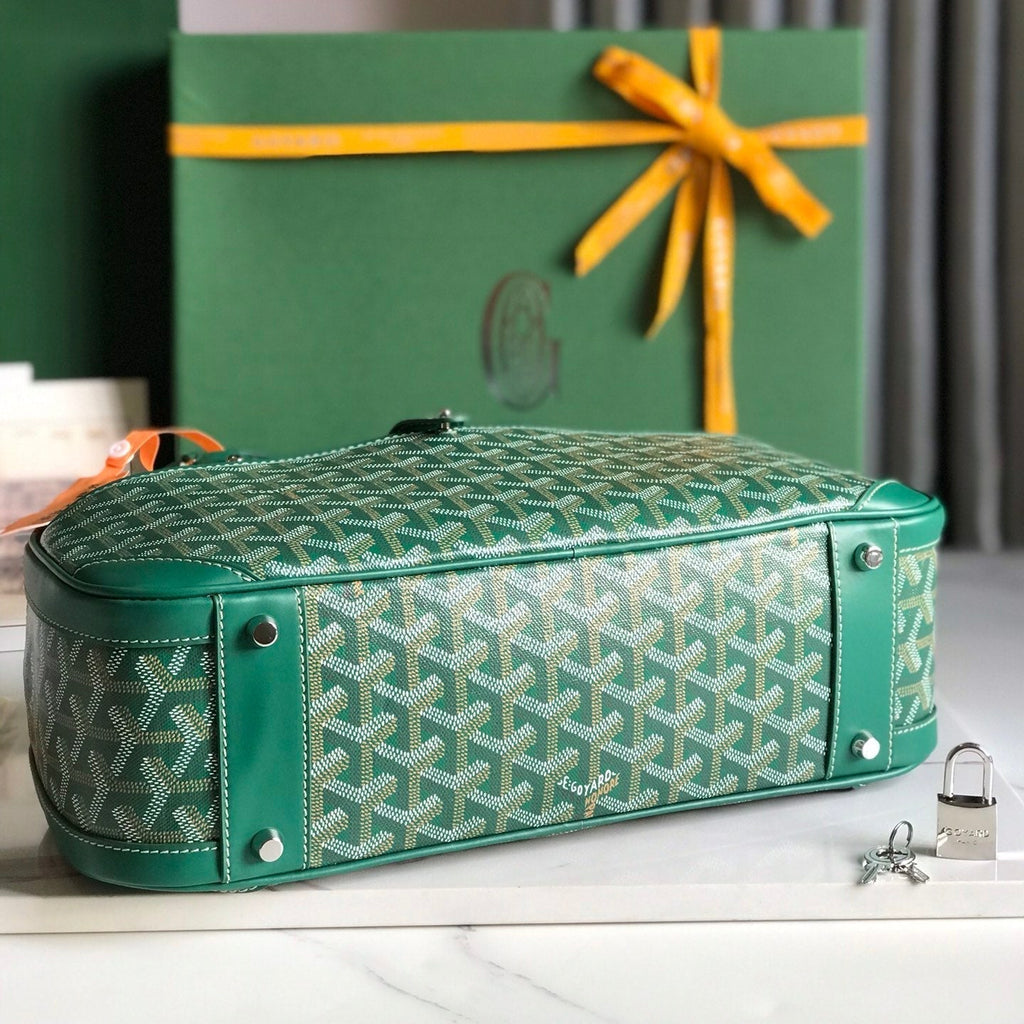 GOYARD SAINT JEANNE BAG 35 IN GREEN GOYARDINE CANVAS AND CALFSKIN