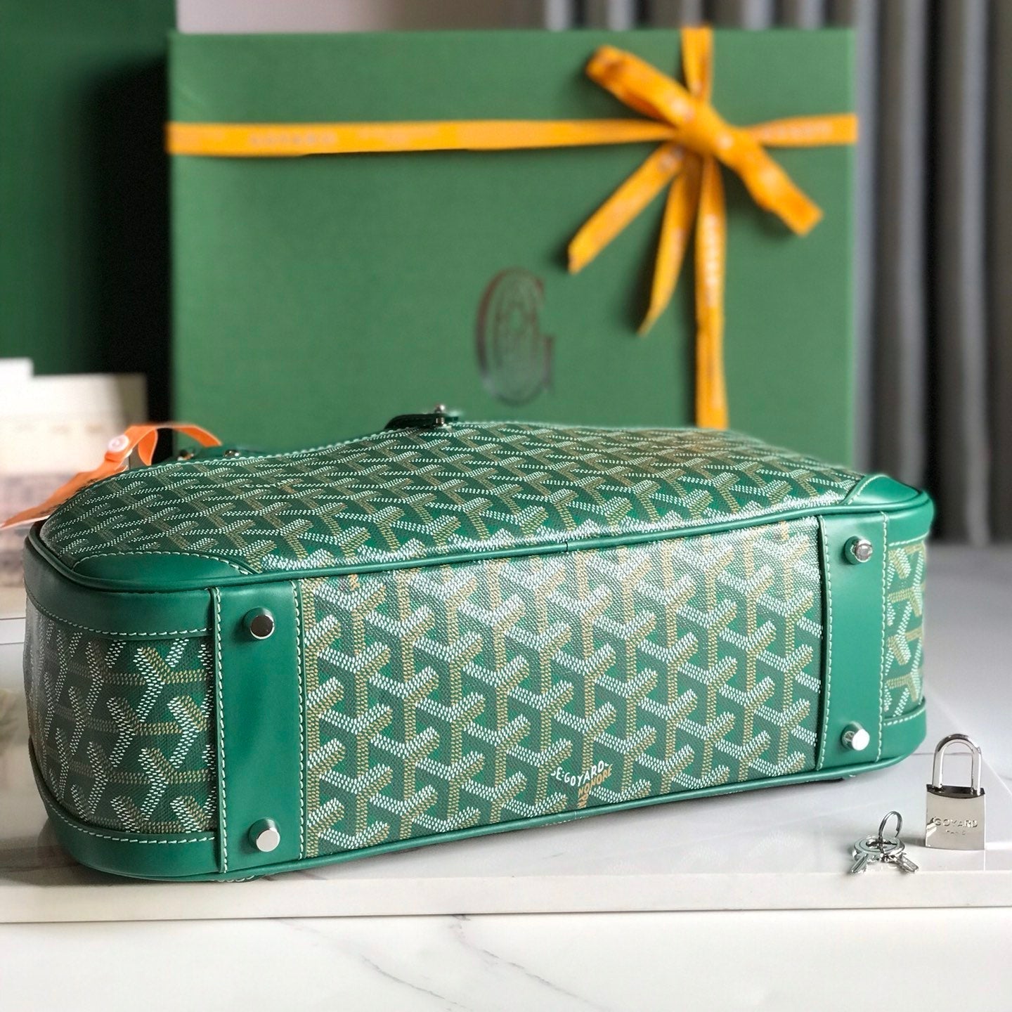 GOYARD SAINT JEANNE BAG 35 IN GREEN GOYARDINE CANVAS AND CALFSKIN