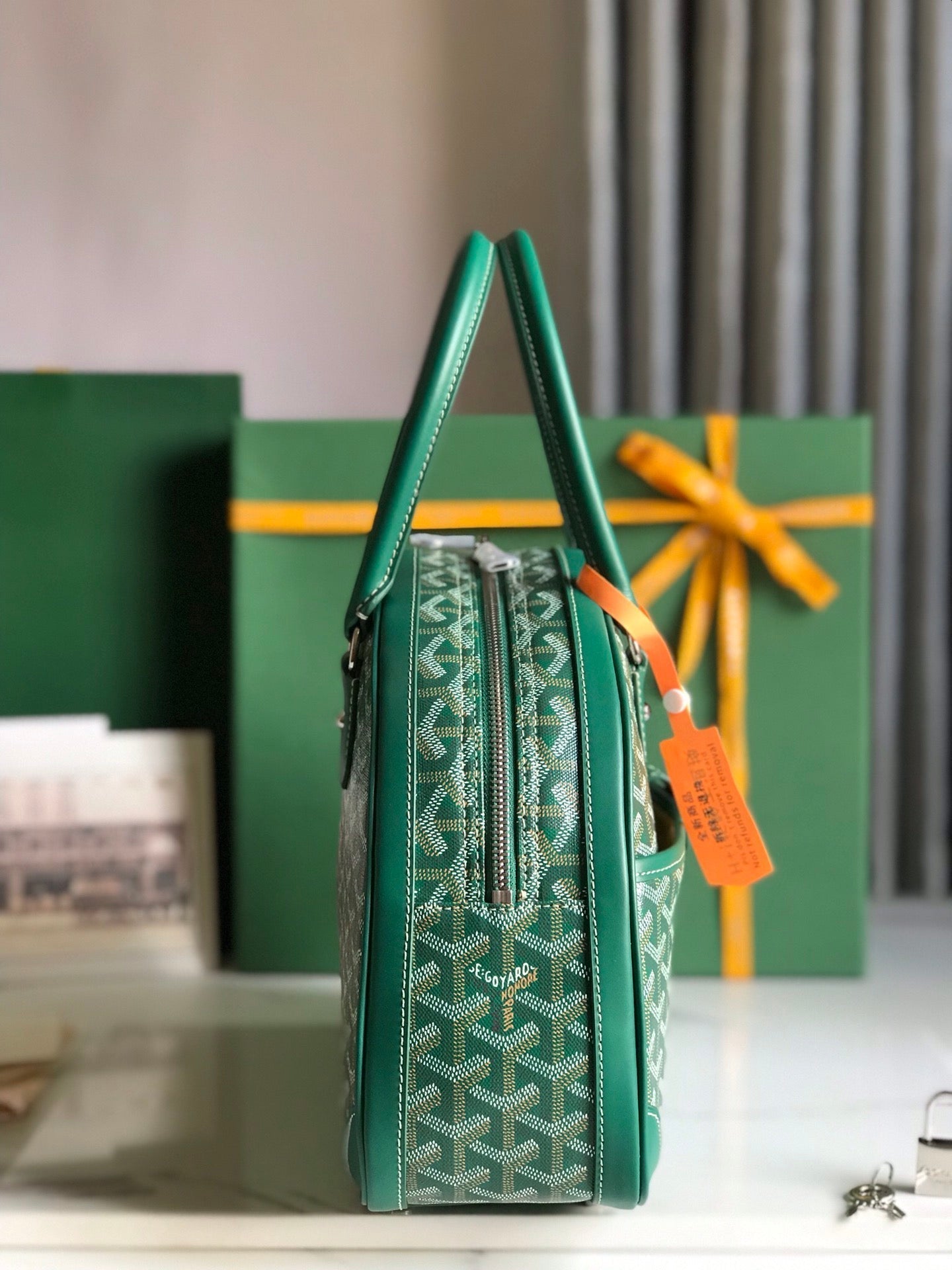 GOYARD SAINT JEANNE BAG 35 IN GREEN GOYARDINE CANVAS AND CALFSKIN